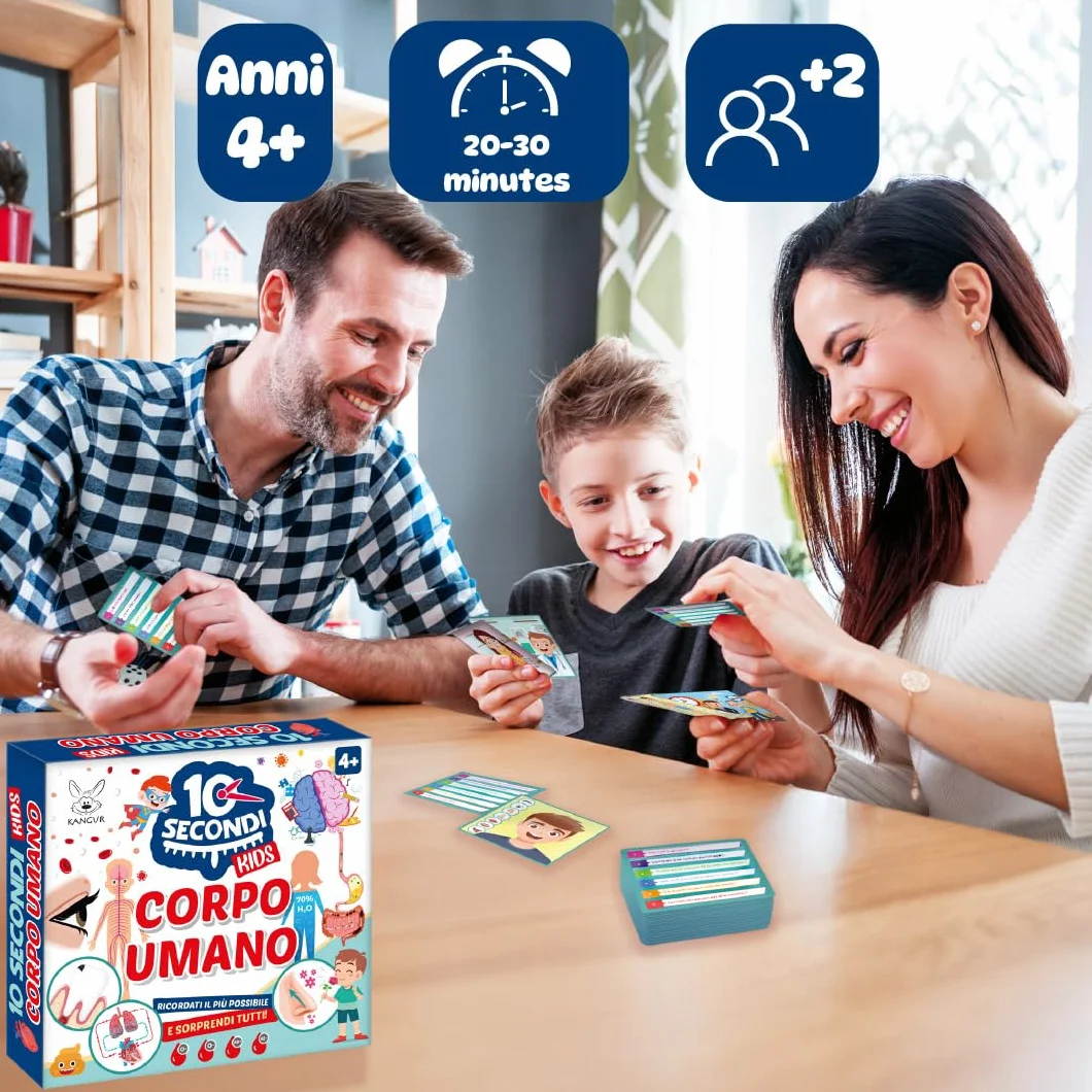 KANGUR 10 Secondi Kids Corpo Umano Gioco Educativo per Bambini 4+ con 48 Carte Sviluppa Memoria Concentrazione Osservazione Anatomia Umana
