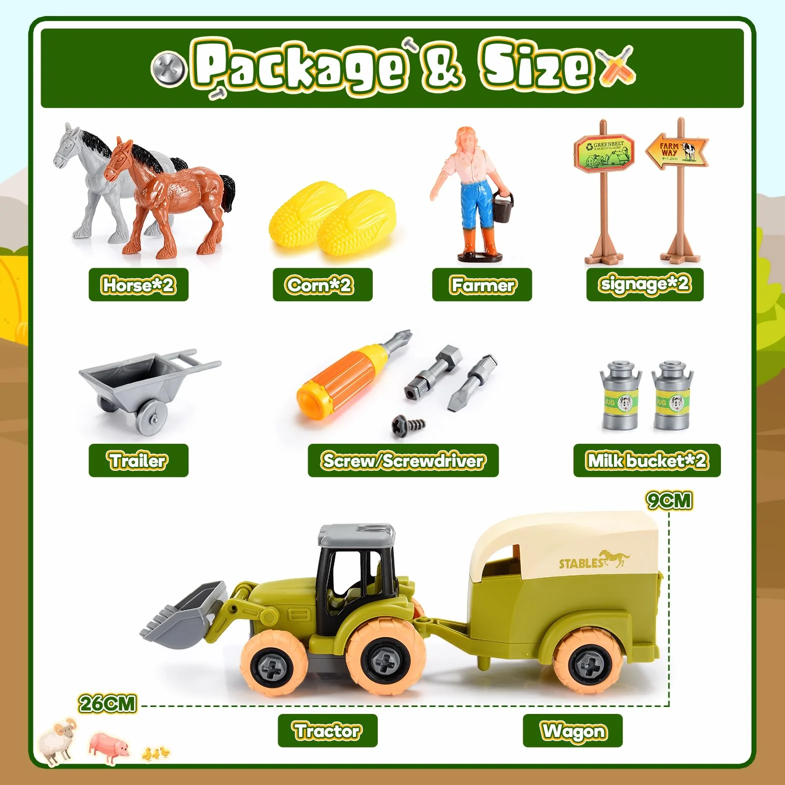 HappyKidsClub Trattore Giocattolo per bambini Fattoria Animali Giochi 3 4 5 Anni Regali Natale Camion