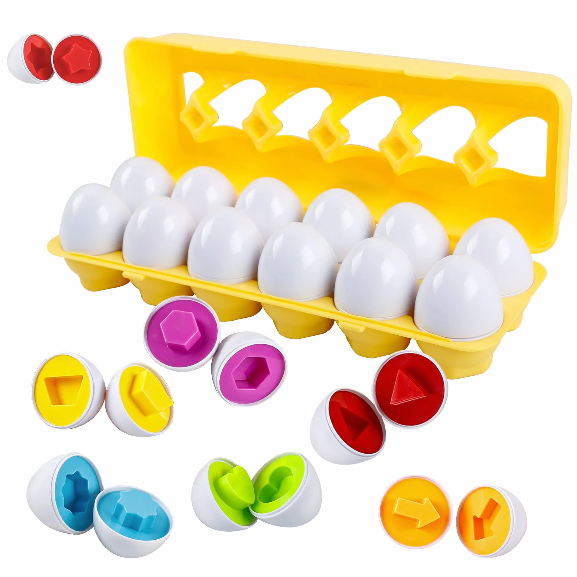 Montessori Uova Giocattolo per Bambini Uova Abbinate, Classificazione di Colore e Forma 12PCS Giocattolo Educativo per Bambini Pasqua Uovos 2 3 Anni Ragazzi e Ragazze