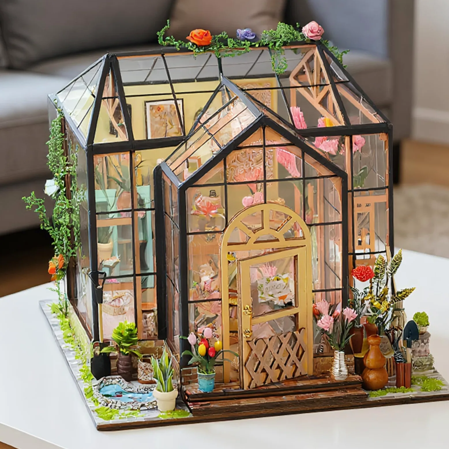 Kit Casa delle Bambole in Miniatura da Costruire Set Decorazione | 3D Serra Kit Per Adulti Natale Halloween Scaffale Camera Miniatura Display Artigianato