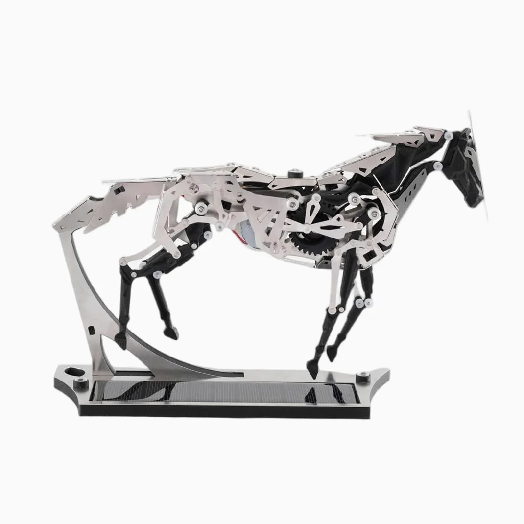Puzzle 3D in metallo per adulti, a energia solare, 165 pezzi | Cavallo in movimento con azionamento meccanico, struttura del cambio con ingranaggi e aste aperti, senza incollaggio