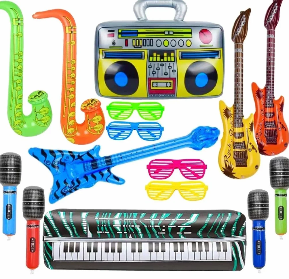 Gonfiabili per Feste Set di 16 Strumenti Gonfiabili Sassofono Chitarra Decorazione