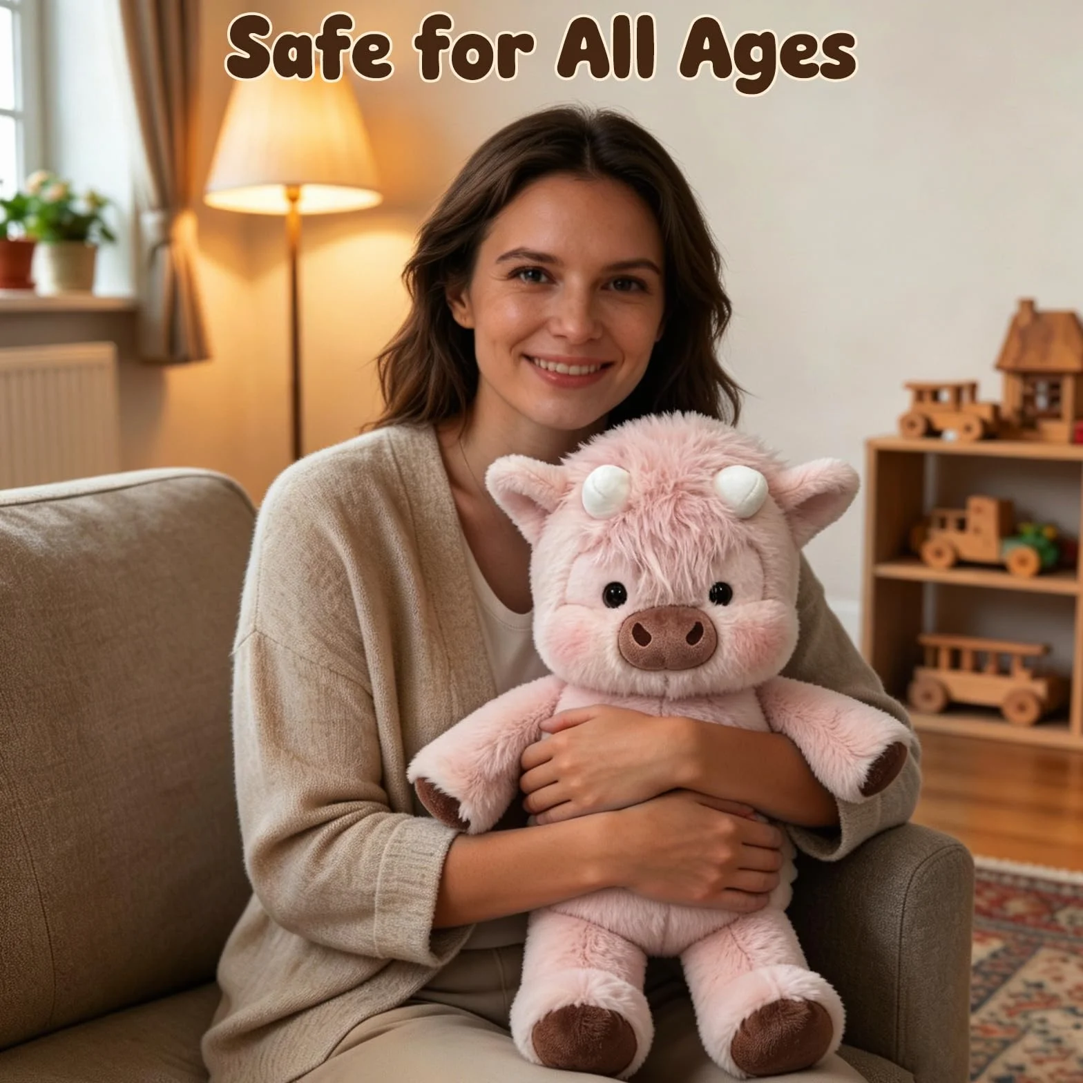 Peluche Che Corre 45cm Cinghiale Mucca Vitello Morbido Giocattolo Animale Pelosa Bambola Collezione Forma Pecora Cartone Rosa