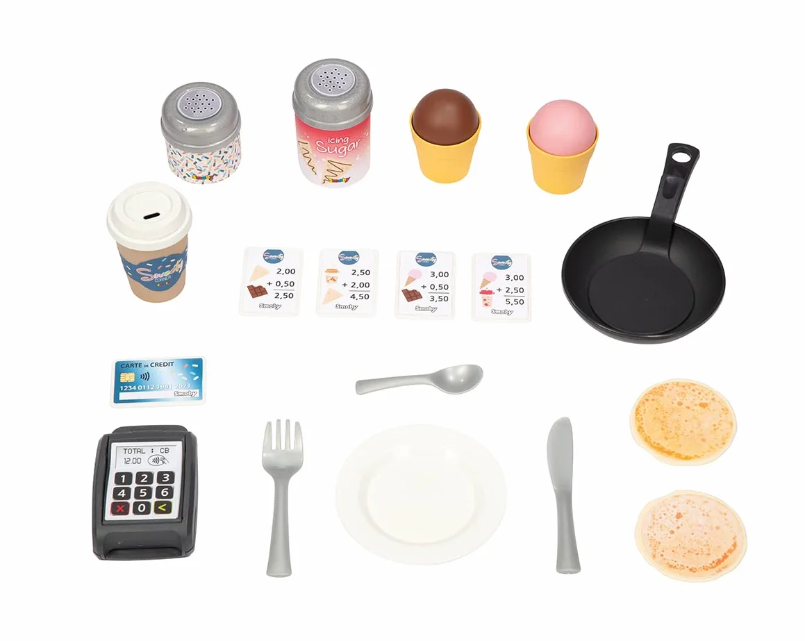 Smoby Casetta Sweety Corner Gelateria, 7600810718, + 2 Anni, con 18 Accessori Inclusi