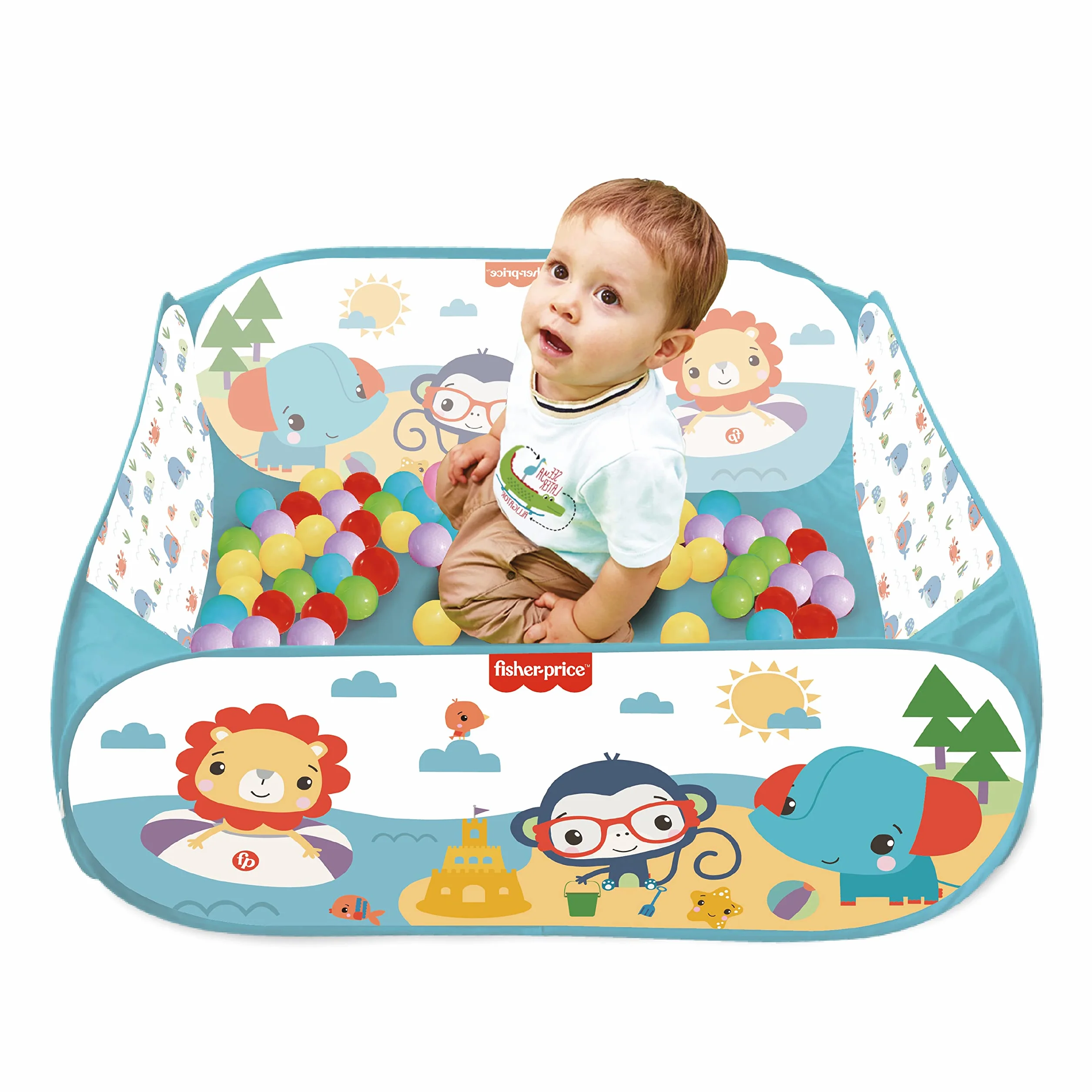 DEQUBE Fisher Price - Piscina portatile per bambini, con 25 palline, borsa per il trasporto, facile montaggio e smontaggio, parco di palline per bambini, dimensioni 90 x 40 x 90 cm 920D00088