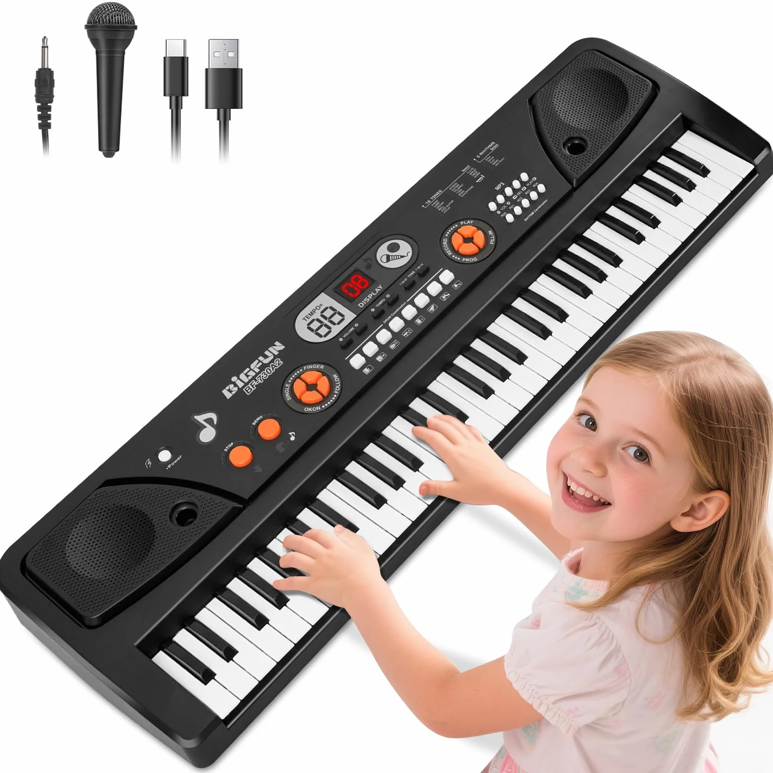 61 Tasti Pianoforte Tastiera per Bambini Principianti Elettronica Pianoforte con Schermo LCD Microfono Musicale Giocattolo per Ragazze e Ragazzi di 3 4 5 6 7 8 Anni Regalo