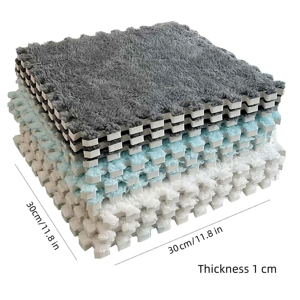 Tappetino, 12 pezzi Piastrelle per moquette ad incastro in peluche, piastrelle antiscivolo in schiuma EVA, per la stanza dei giochi dei bambini, 30x30 cm (A)