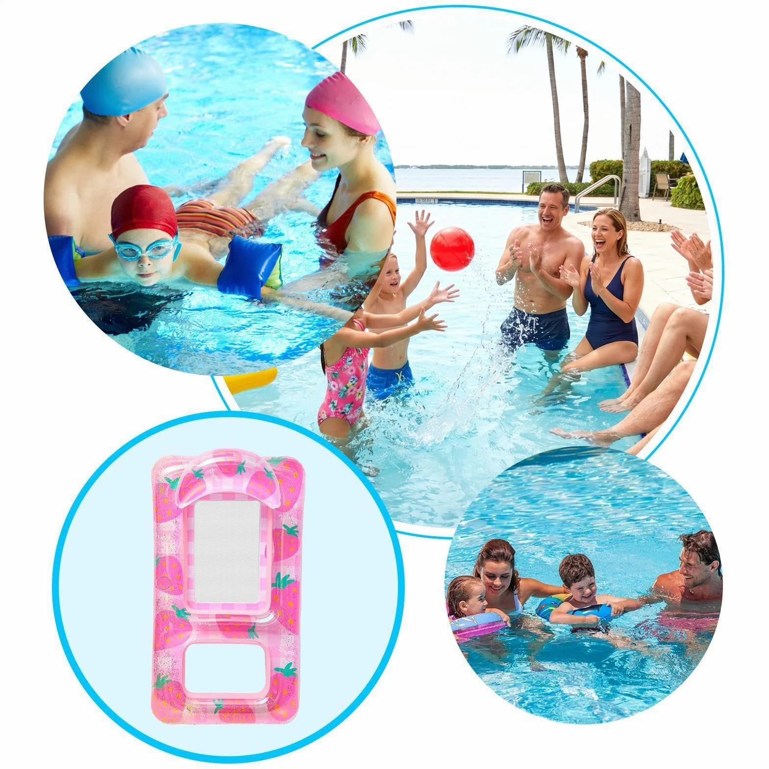 Galleggiante gonfiabile per piscina, per adulti, con poggiatesta, pinna gonfiabile, per vacanze, viaggi, resort, brevi gite al lago, feste all'aperto e parco acquatico, donne e uomini