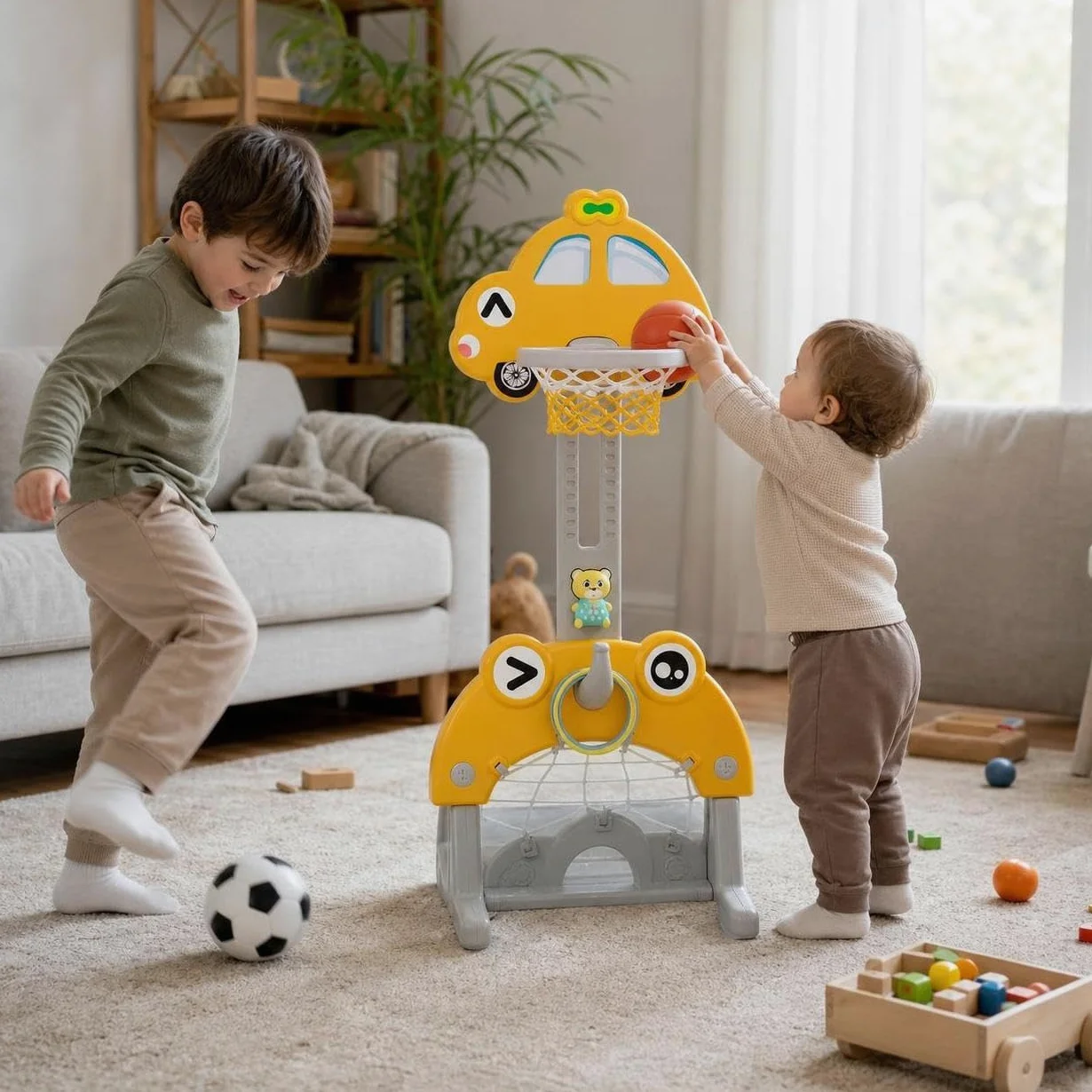 Basket Gonfiabile per Bambini, Bianco | Materiale HDPE sicuro, Gioco basket interno, Allenamento sportivo, Per scuole