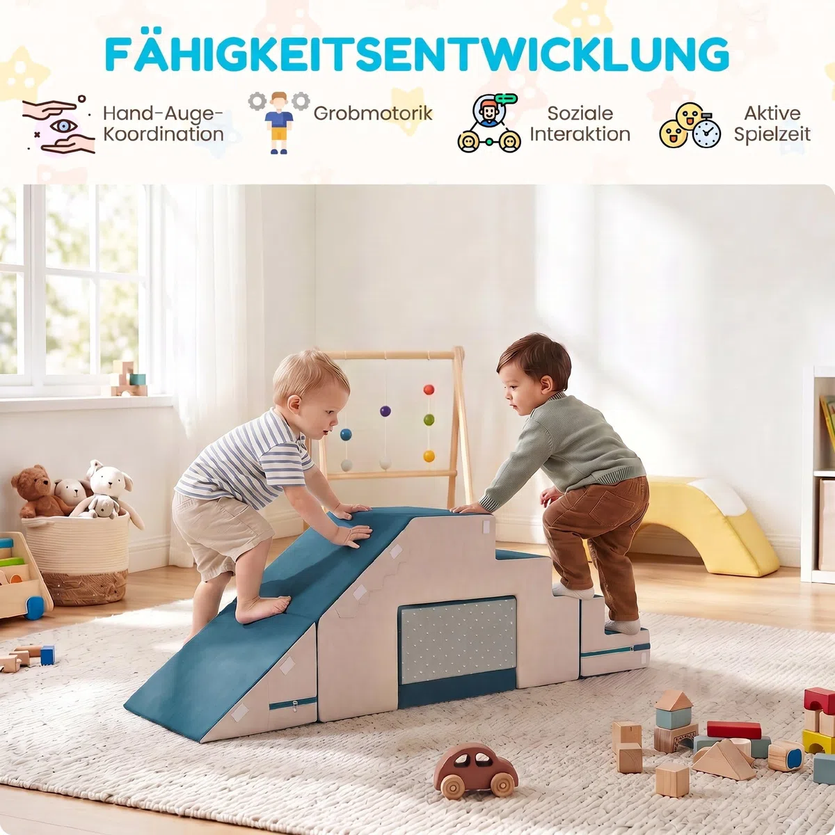 AIYAPLAY Set Gioco Morbido per Neonati, 2 Blocchi in Schiuma per Arrampicarsi e Gattonare con Rivestimento Sfoderabile, per Bambini 6 Mesi-3 Anni, Blu Scuro