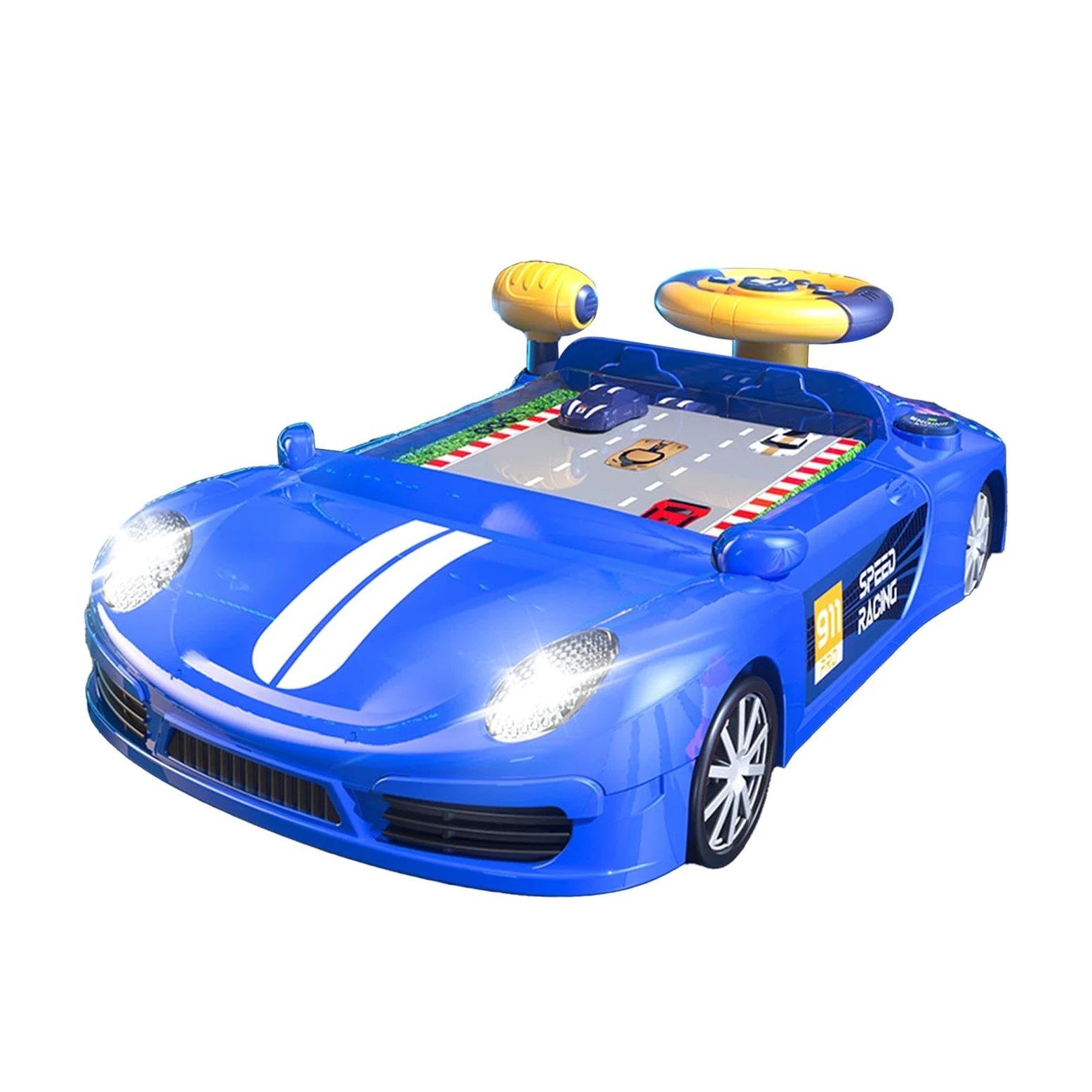 Sharplace Volante Elettrico di Simulazione, Giocattolo Portatile per Giochi di Avventura con Simulazione di Guida E Suoni, per Bambini, Ragazzi E Ragazze, Blu