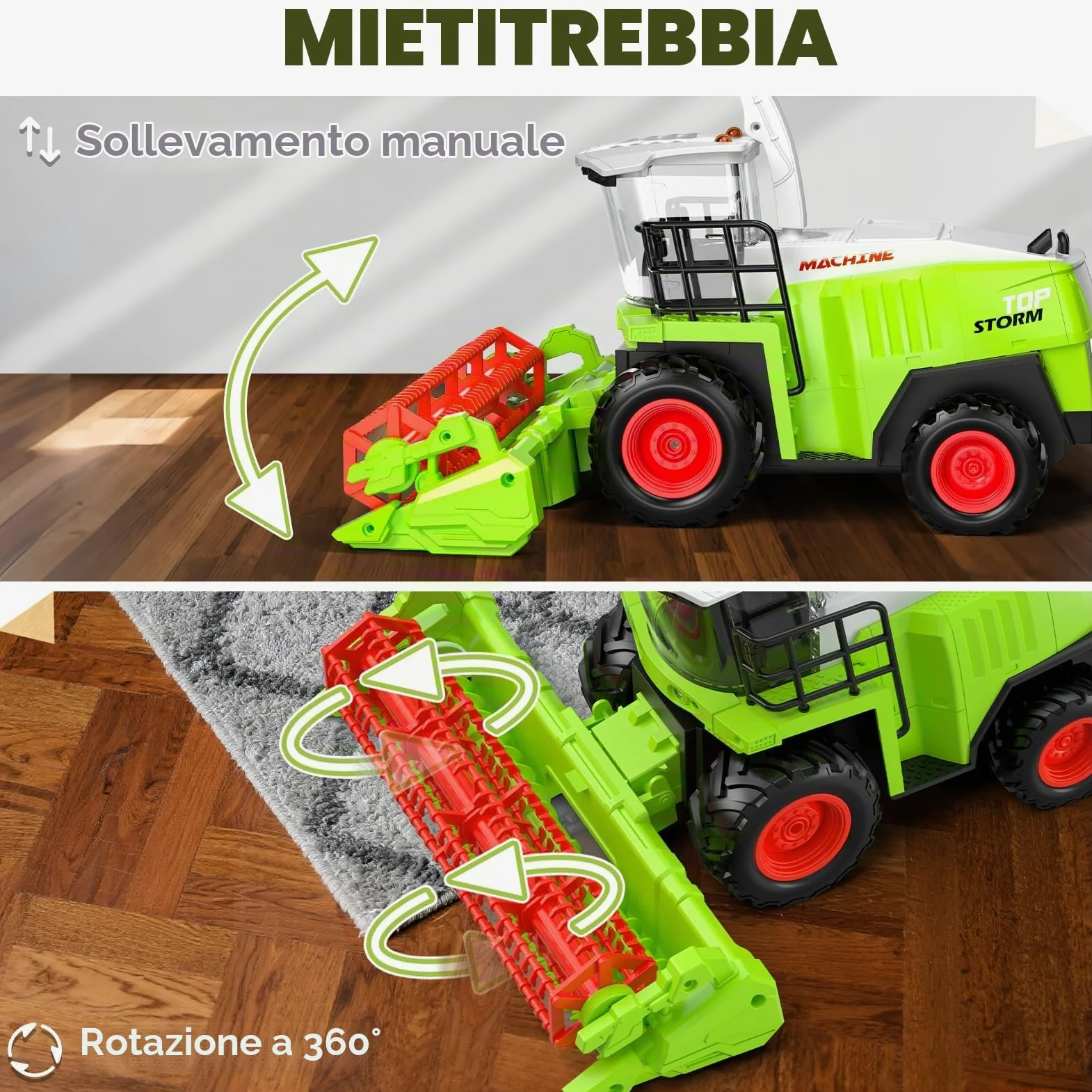 Mietitrebbia Telecomandata con Rimorchio, Trattore Giocattolo RC | Con luci e suoni realistici, gioco della fattoria e regalo di compleanno o Natale per bambini dai 3 anni