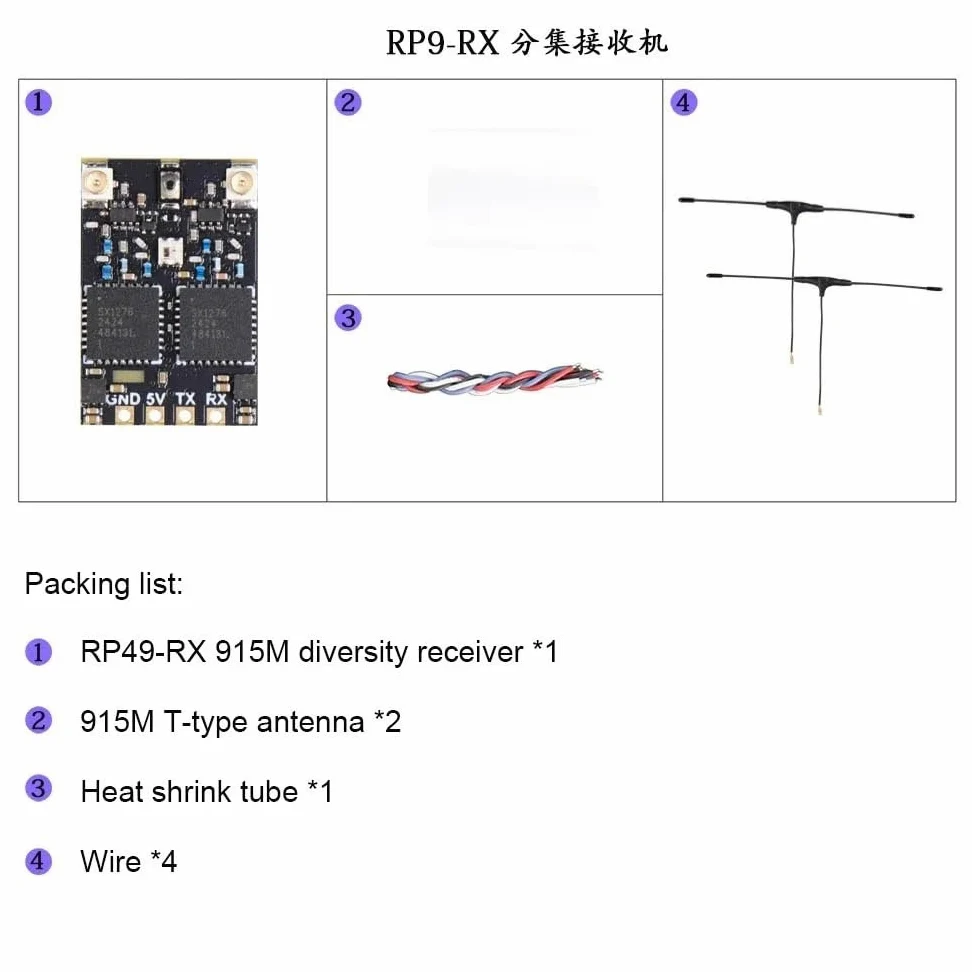 RP9-RX ELRS 915MHZ Diversity Ricevitore MHF 1 U.FL Protocollo ricevitore CRSF 5V Adatto for parti RC FPV Drone a lungo raggio