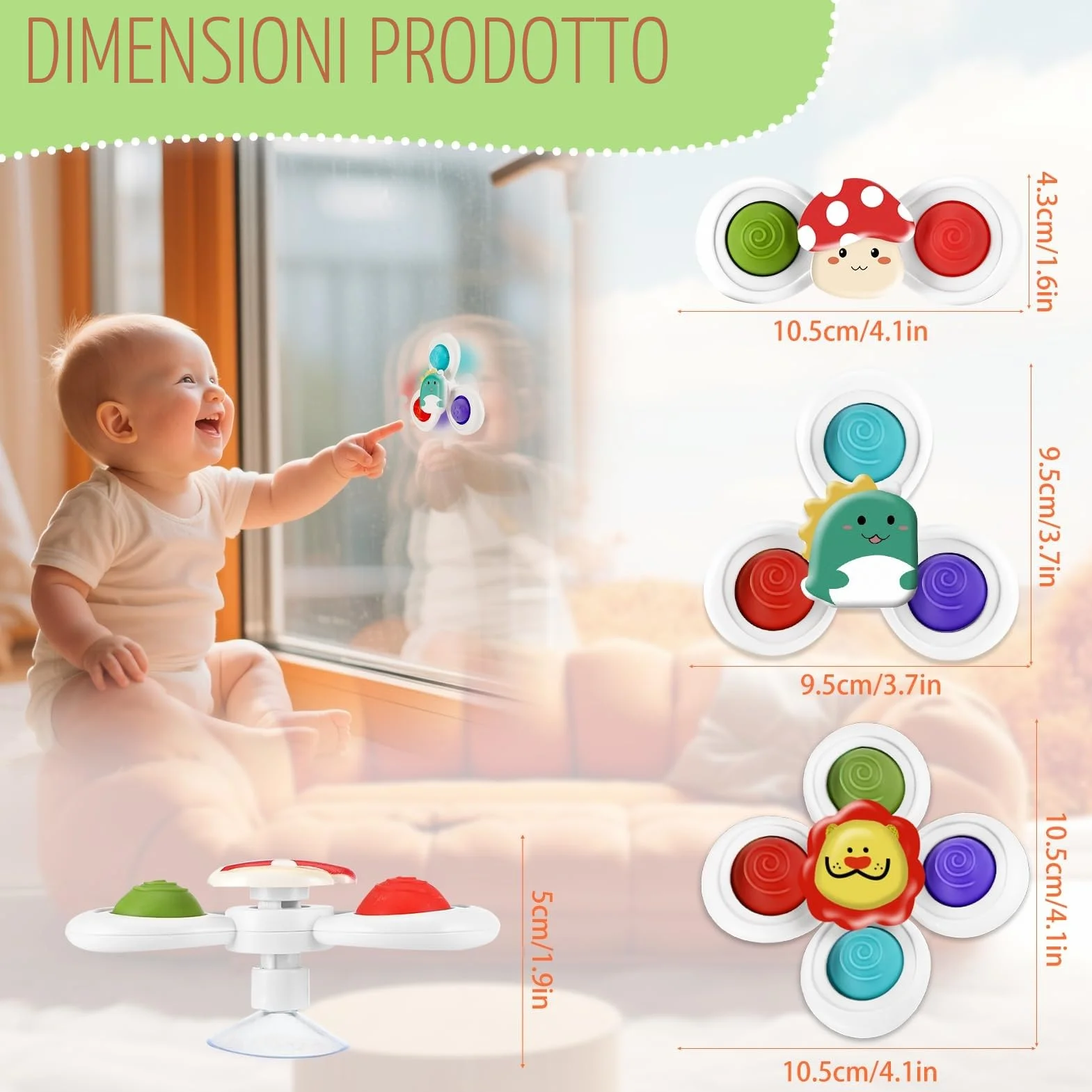 Tapvai 3 Pcs Gioco Seggiolone Ventosa, Giochi Seggiolone Ventosa con Filettato, Spinner Bambini per Divertimento Sensoriale, per Auto Finestra Bagno per Bambini Da 1 a 6 Anni
