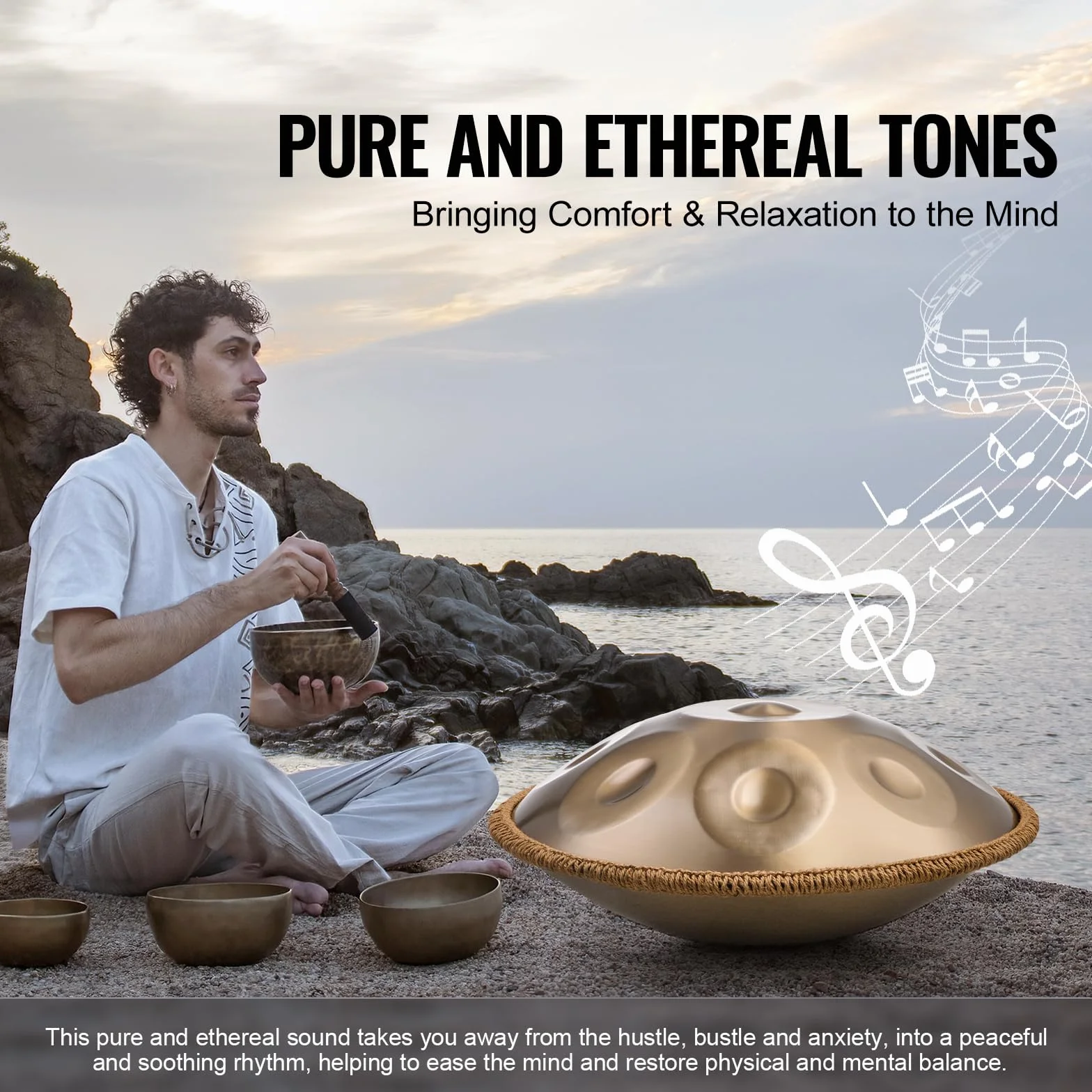VEVOR Handpan Tamburo 550 mm, 10 Toni in Re Minore - Con Mazze, Supporto, 432 Hz Borsa per Trasporto - Strumento Sonoro Curativo per Adulti Principianti