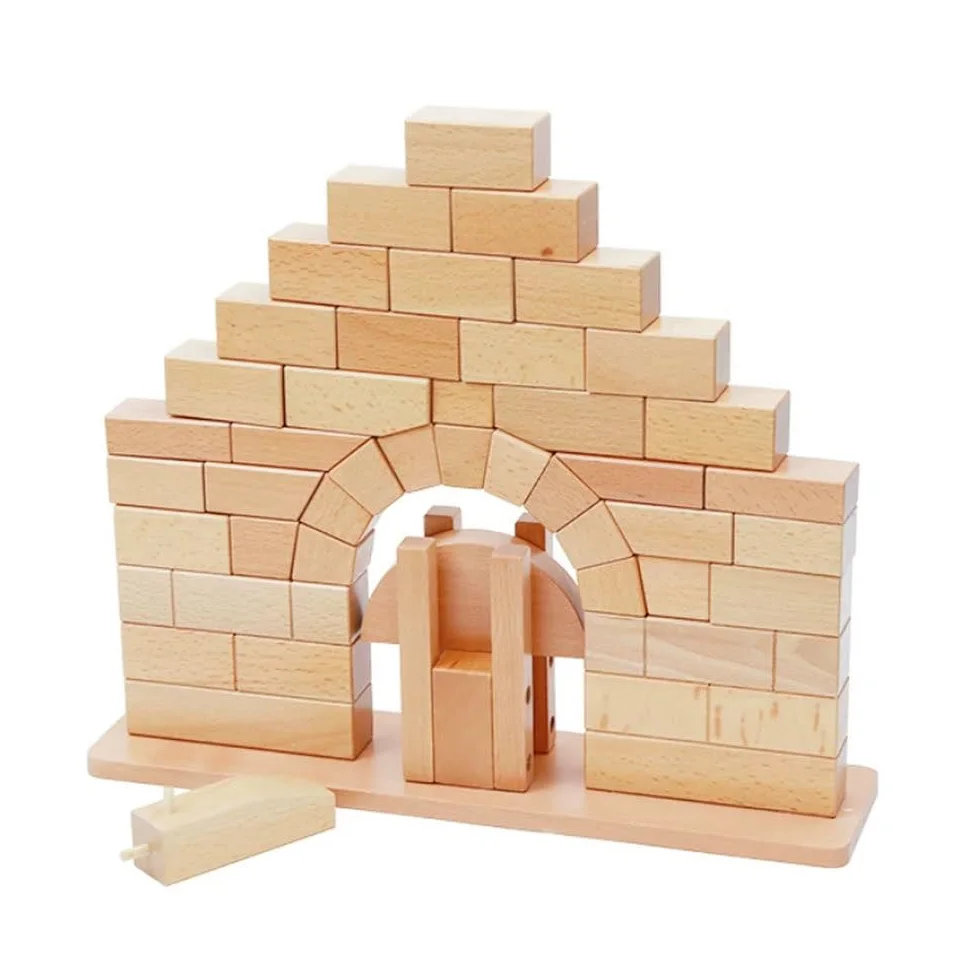 Set di Blocchi da Costruzione in Legno Montessori Arch | Giocattolo sensoriale STEM naturale in legno di faggio per la costruzione di ponti, manipolazione, equilibrio e gravità