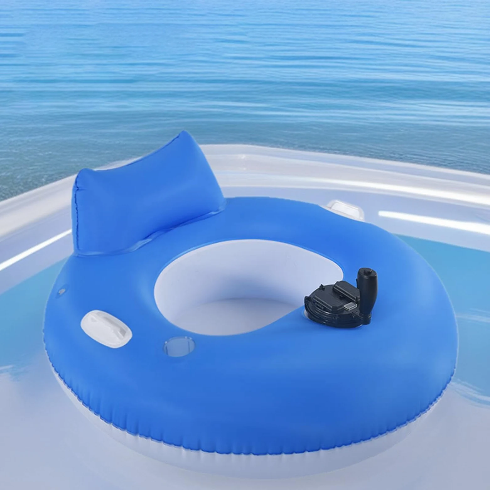 Galleggiante a tubo gonfiabile Balsa elettrico con schienale | Sdraio galleggiante per il riposo acquatico, da usare in lago, stagno, spiaggia, fiume, piscina ed estate