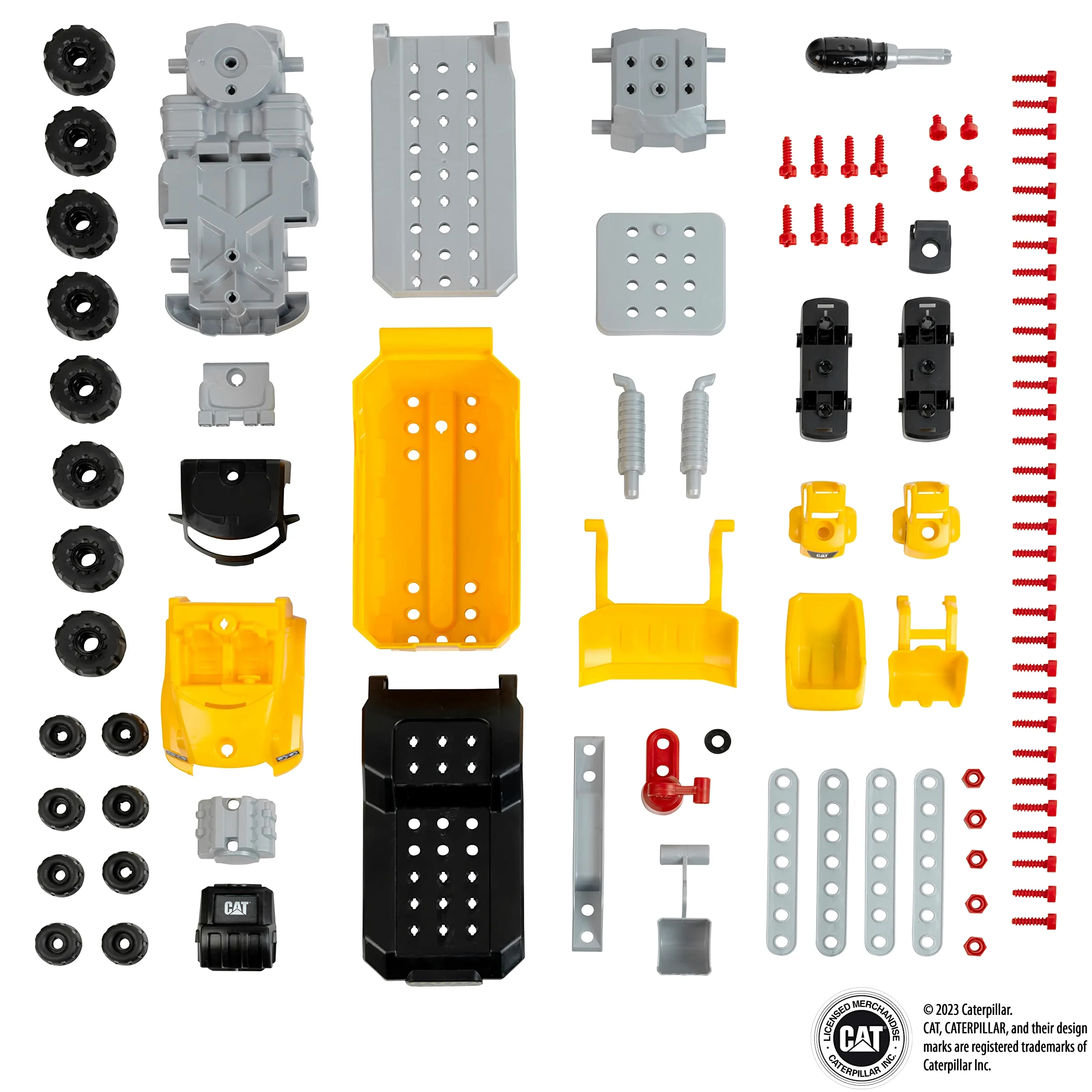 Theo Klein 3252 Caterpillar - Camion svita-avvita 4 in 1 I Gioco di costruzioni con scatola degli attrezzi I Con escavatore e autoribaltabile I Giocattolo per bambini dai 3 anni