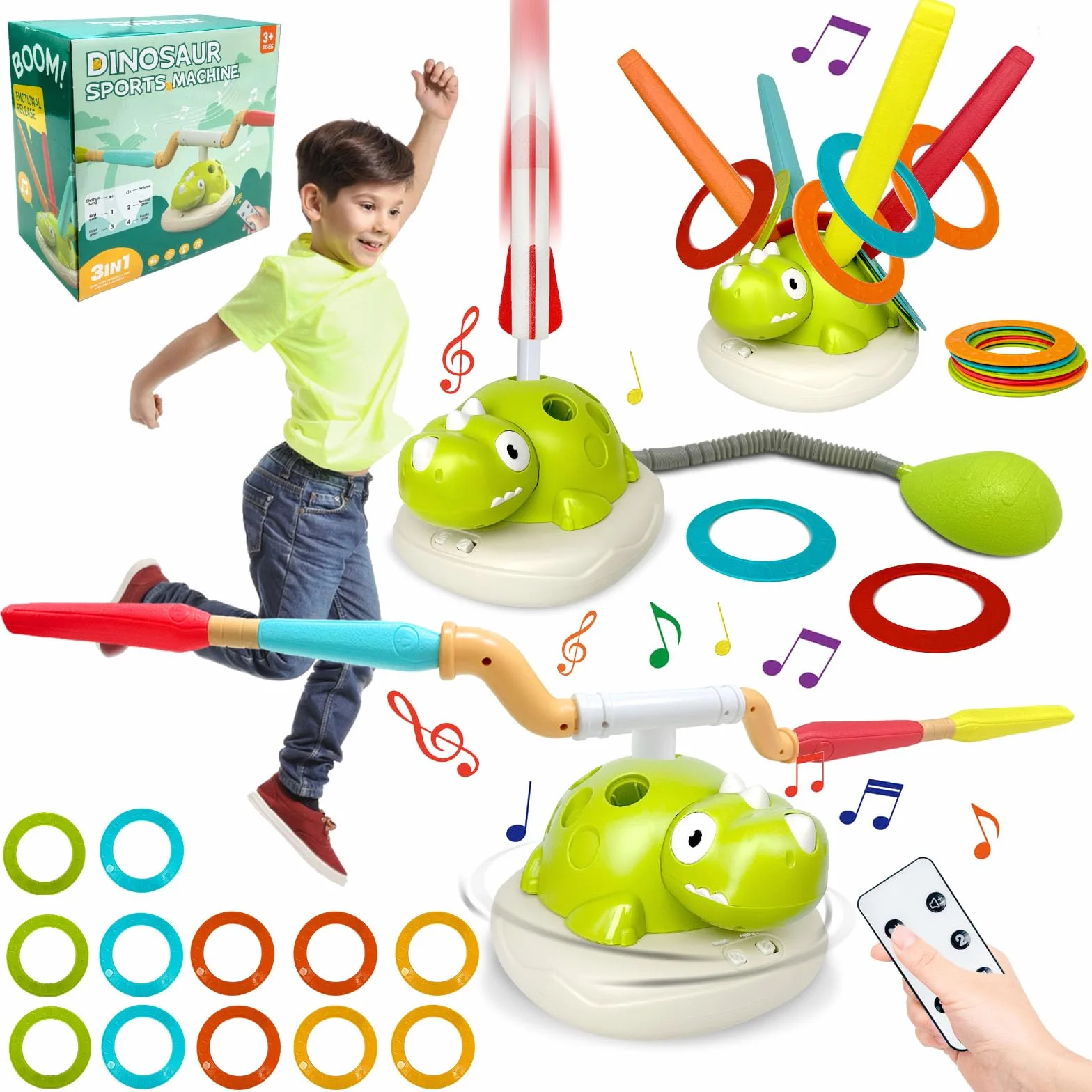Giochi all'aperto 3 in 1, macchina sportiva multifunzionale con lanciarazzi e gioco di lancio ad anello e salto cancellare, giochi da giardino con telecomando e musica, giocattoli sportivi