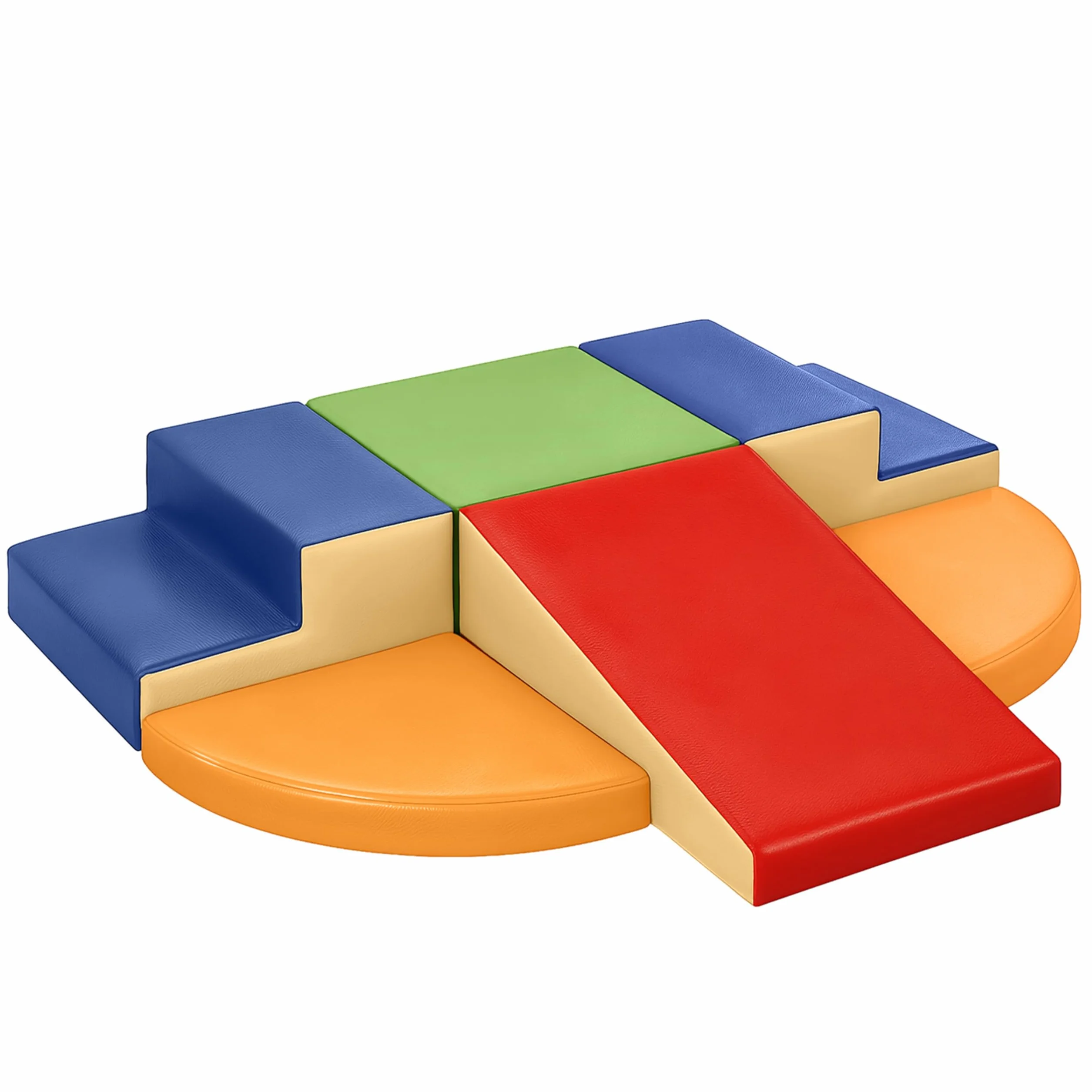 Wilwolfer Blocchi per Bambini in Schiuma Set: 6 Pezzi Pelle PU Set da Gioco Blocchi Morbidi per Bambini - Doppia Scala Percorso a Ostacoli per Infanzia per Soggiorno Cameretta e Asilo Nido(Classico)