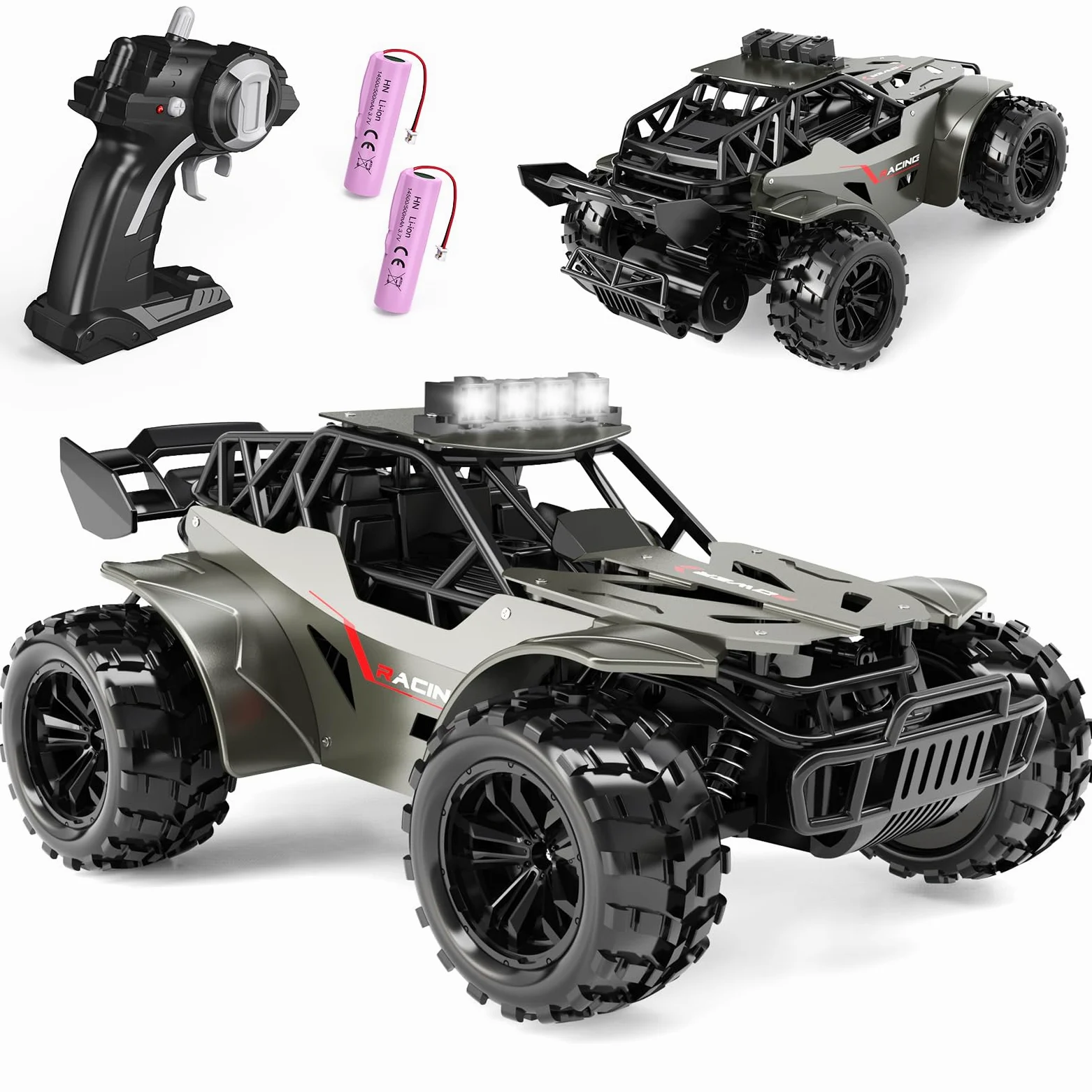 Macchina Telecomandata 2,4GHz Guscio Metallico Auto Telecomandata con Luci Due Batterie di 50 minuti Alta Velocità 20KM / H RC Auto Camion Telecomandato, Regalo Compleanno Natale