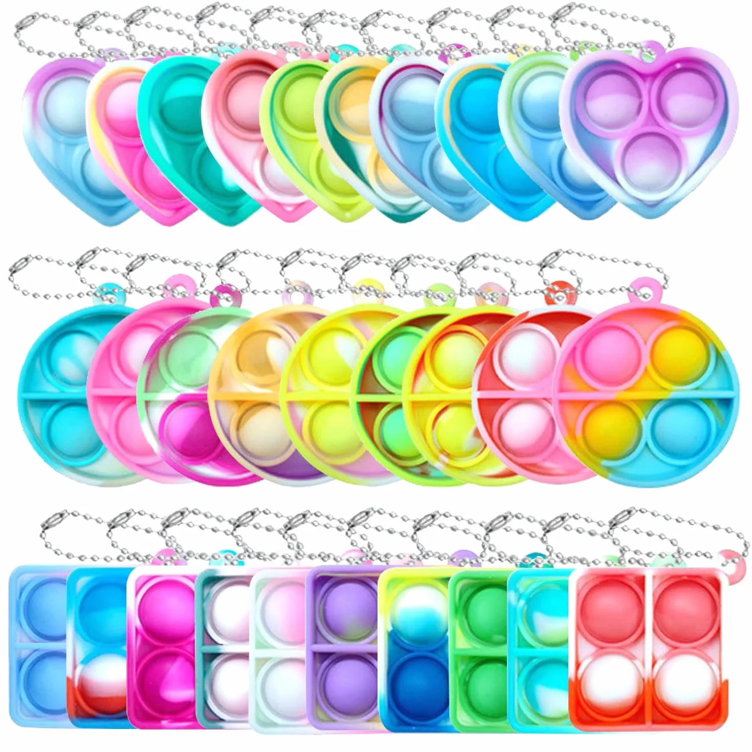Yeefunjoy 30PCS Mini Pop Push It Fidget Toy Portachiavi, giocattolo manuale con bolle da premere stile, Mini Pop silicone, Push Pop Bolla Giocattolo Antistress Anti-Anx Sensoriali Bulk Bambini Adulti