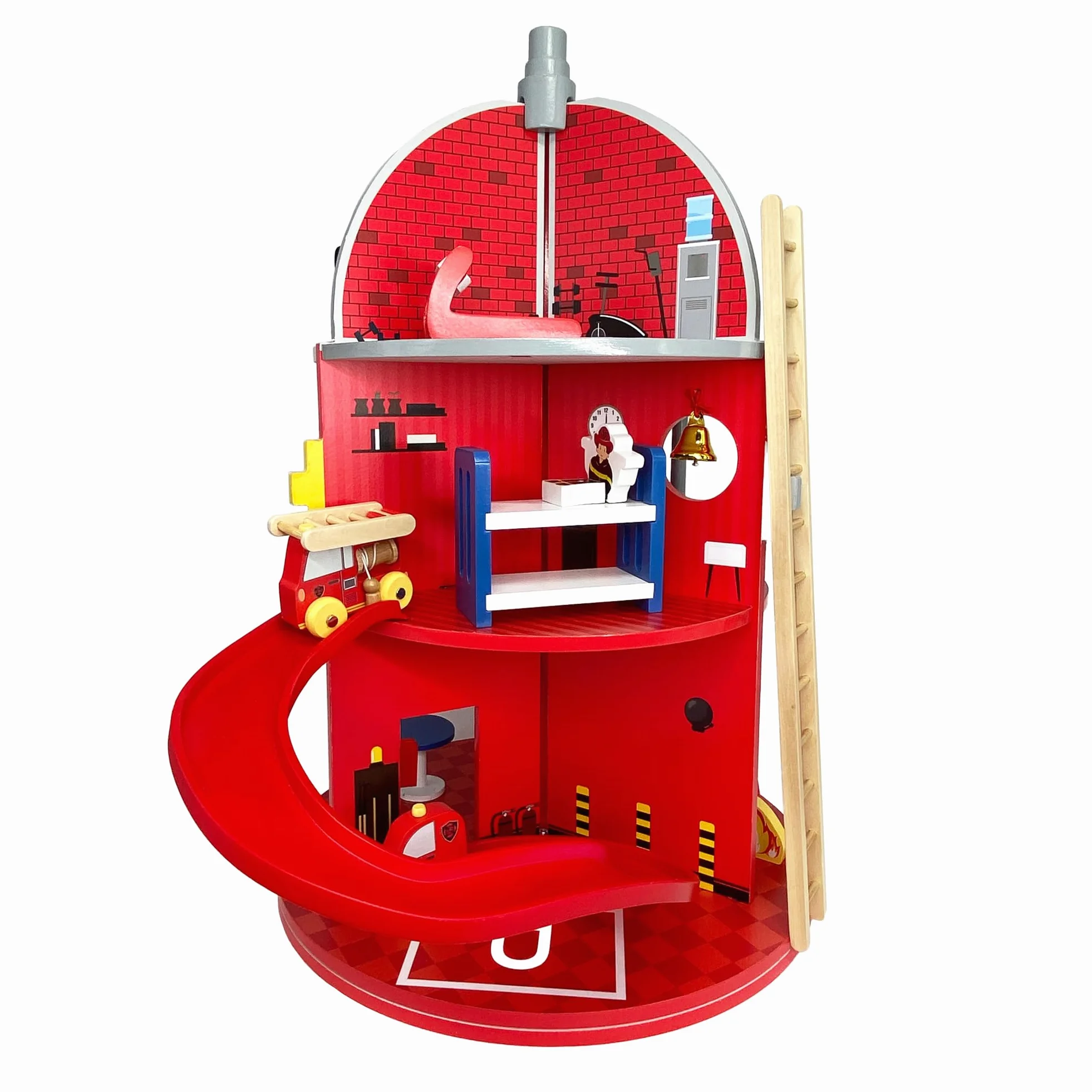 Teamson Kids Caserma dei Pompieri in Legno con 24 Personaggi, Giocattolo Multicolore