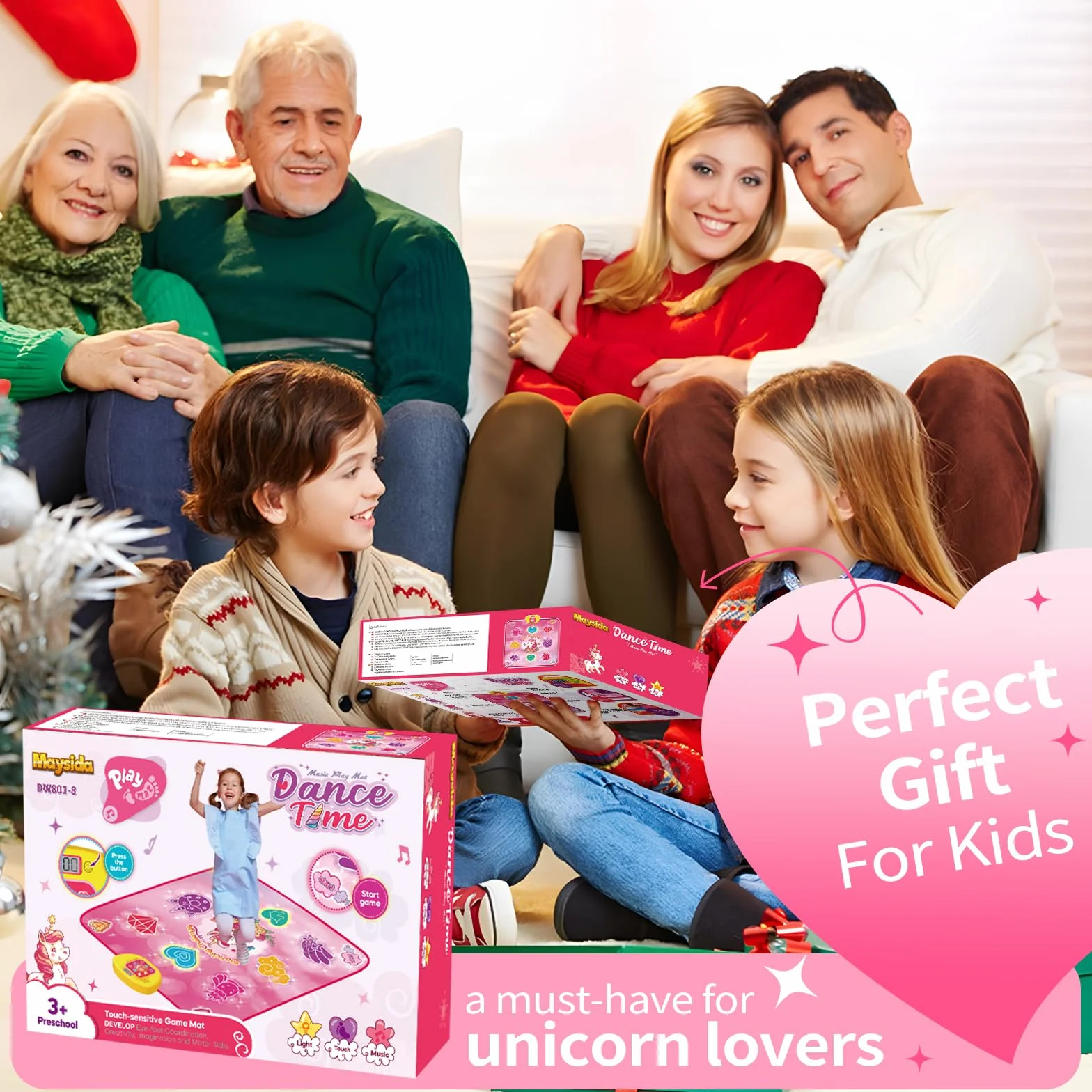Tappetino da ballo per bambini musicale con 6 modalità di gioco e 9 luci a LED unicorno