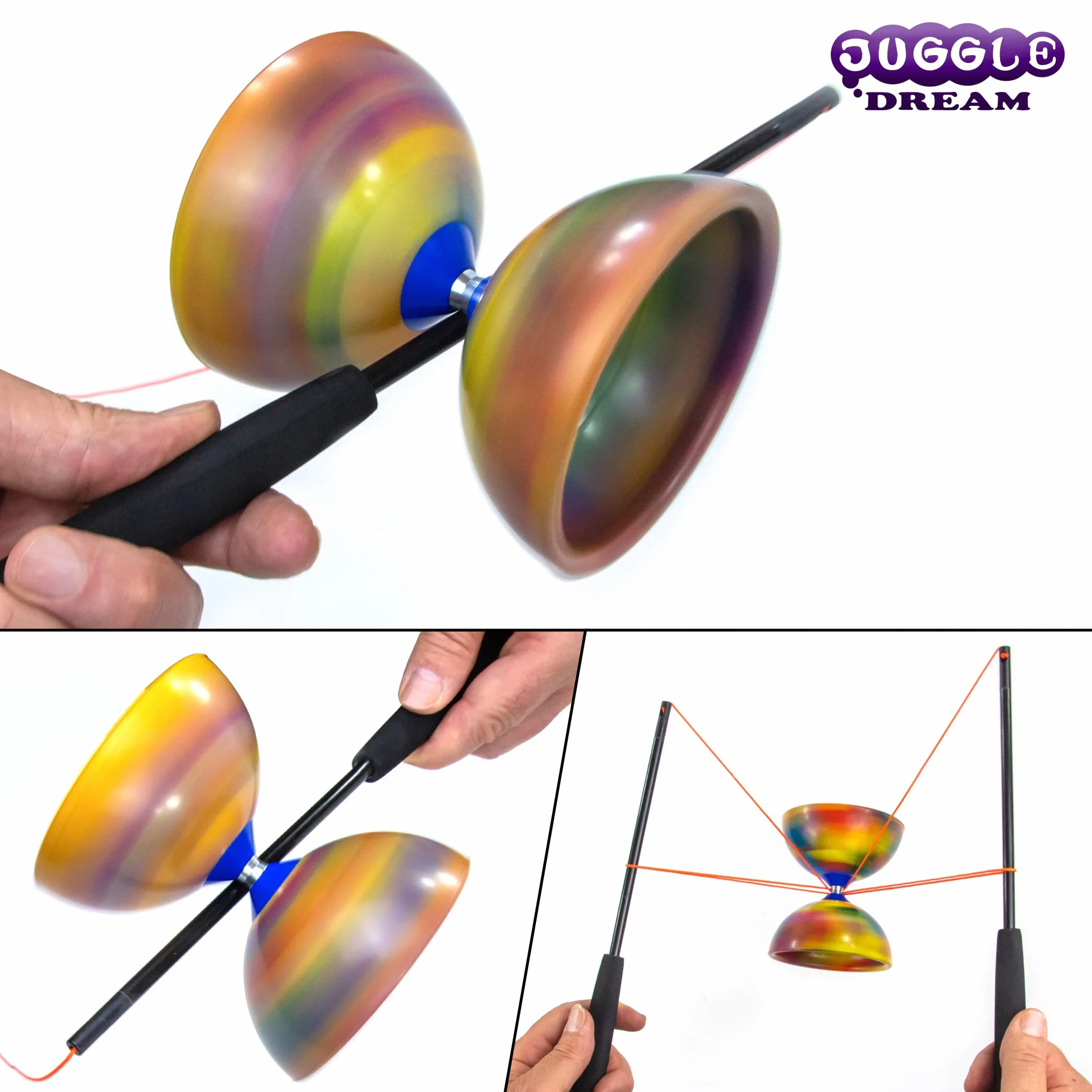 Juggle Dream Jester Diabolo Set da Giocoliere con Bacchette in Fibra e Video di Apprendimento Online, Giocattolo da Giocoleria (Multicolore)