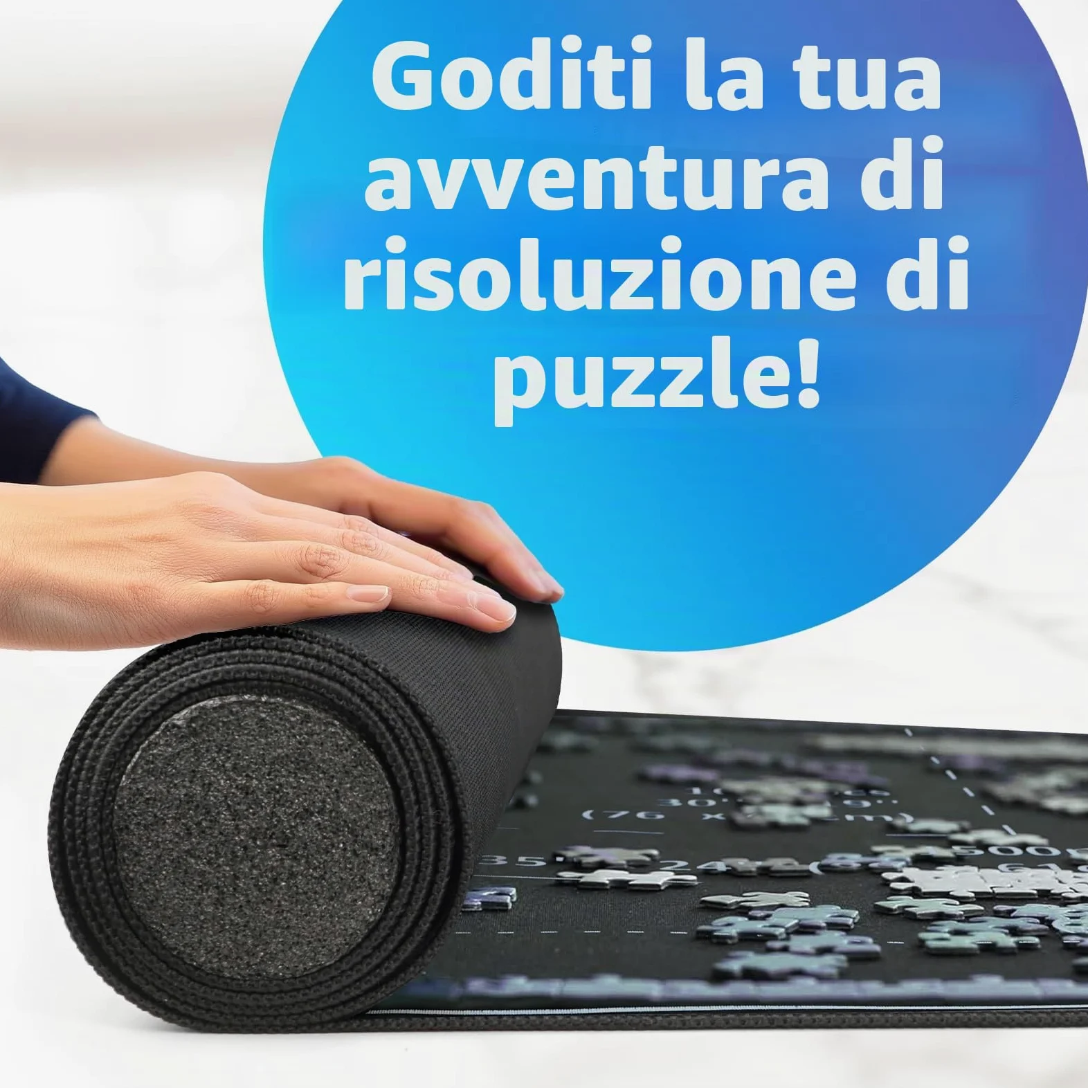 Tappeto per Puzzle Fino a 3000 Pezzi con Base in Gomma Antiscivolo - 150 x 95cm per 1000/1500/2000 e 3000 Pezzi, Design Arrotolabile in Secondi, Completto di 8 Vassoi e Borsa