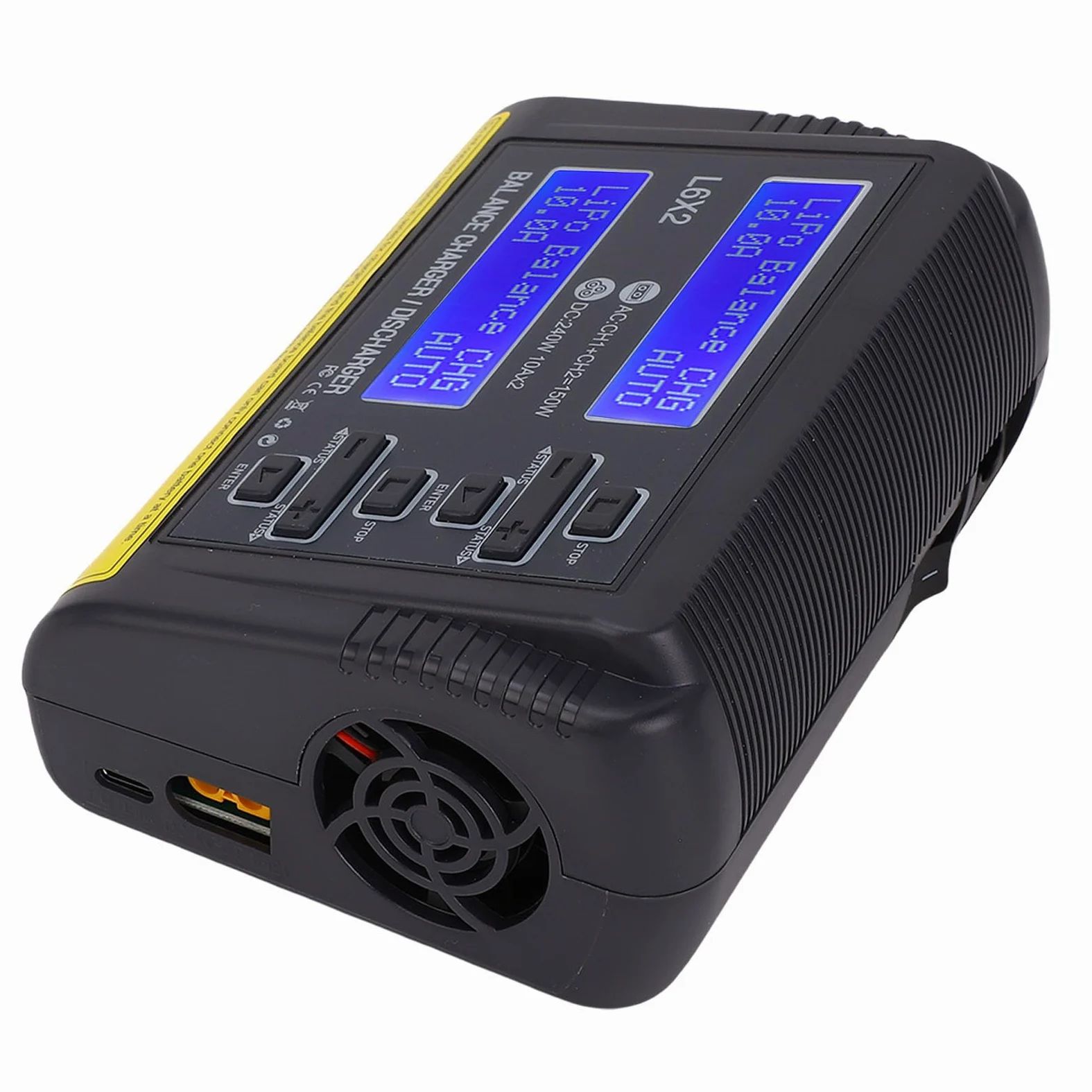 Drfeify Caricabatterie Lipo Doppio Canale 150W per Aeromodelli RC (Spina | 2 Circuiti Indipendenti, Compatibile con LiPo/LiFe/NiMH, Ingresso AC/DC, Involucro Ignifugo, Raffreddamento a ventola.