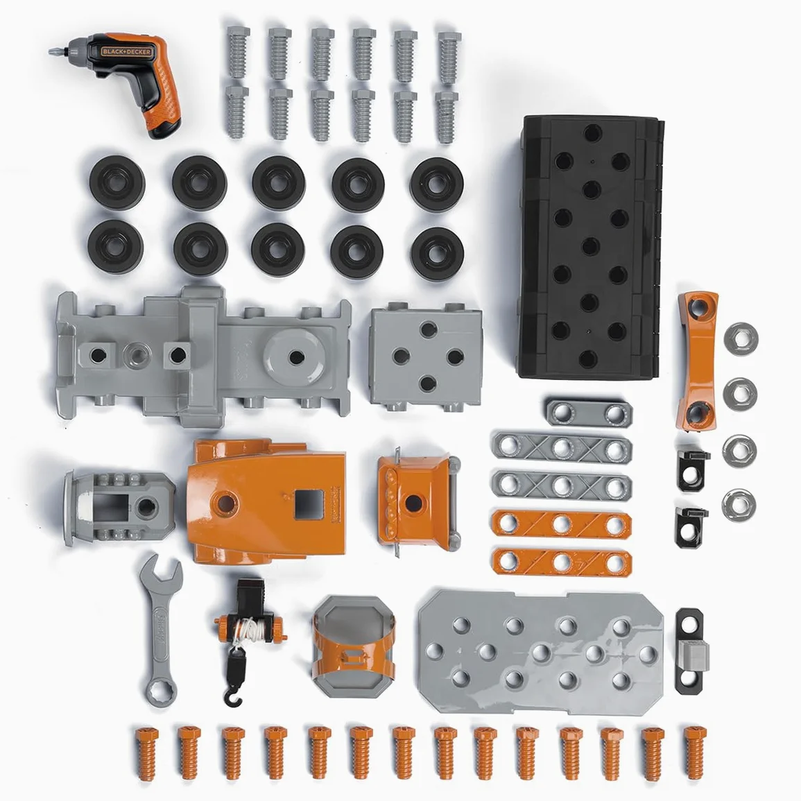 Smoby - Black+Decker - Camion Bricolo - Accessori Inclusi - Rimorchio - Maniglia per Il Trasporto - Gru da Costruzione - dai 3 Anni