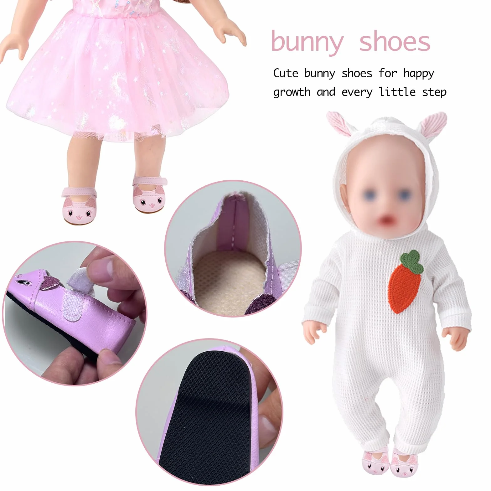 Set di accessori per bambole, scarpe e calze per bambole da 43 cm, 7 pezzi, rosa e marrone