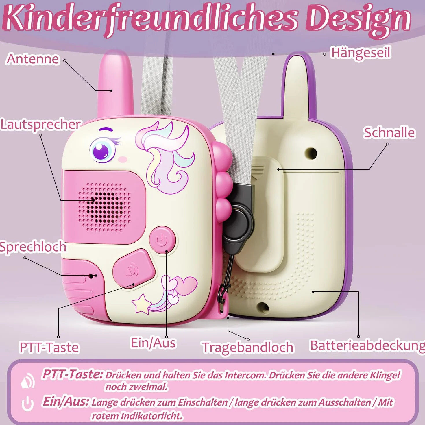 DQMOON Walkie-Talkie per Bambini, Giocattolo Unicorno Regalo 3-9 Anni