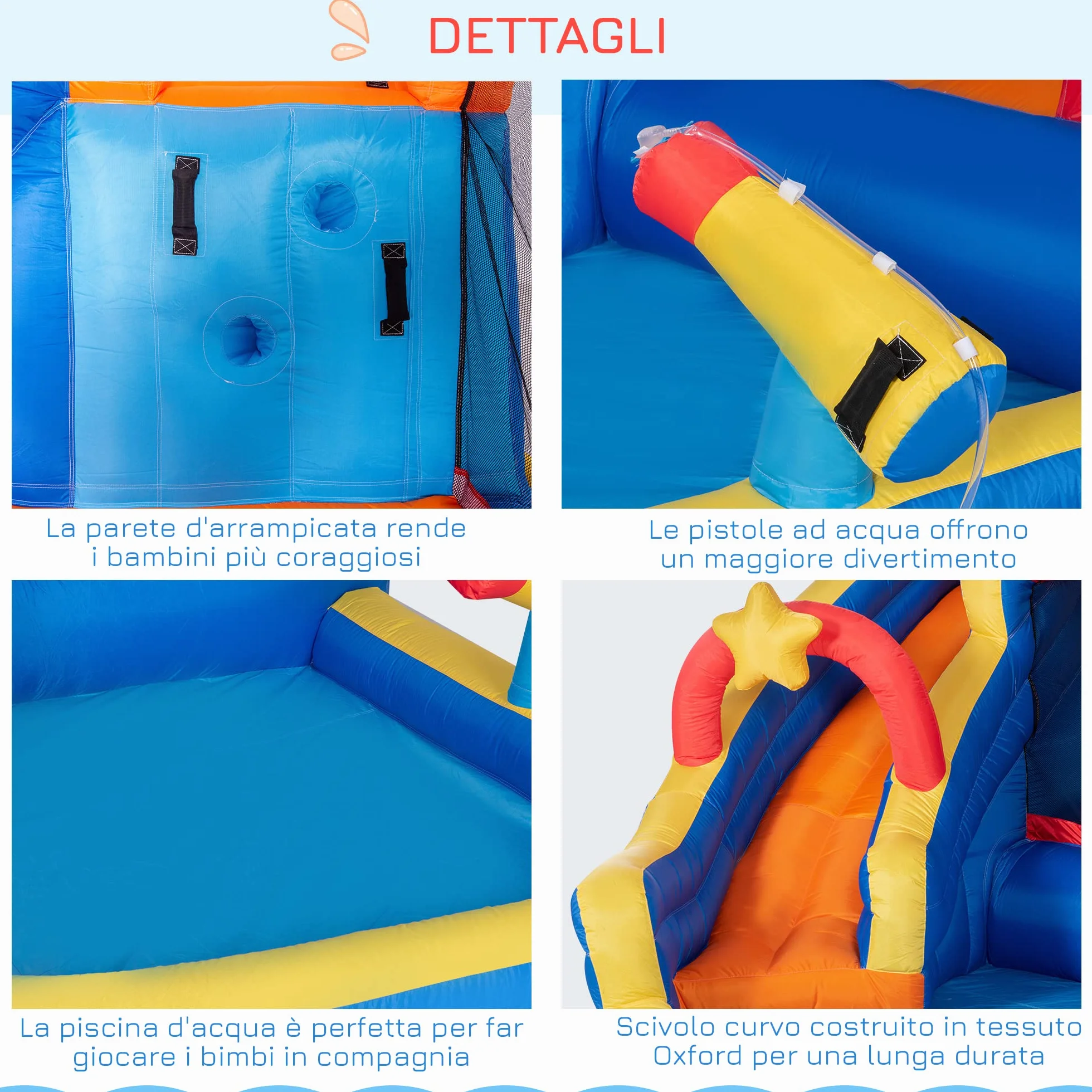Outsunny Castello Gonfiabile per Bambini 3-8 Anni a tema Spazio con Borsa da Trasporto, 11 Paletti e Toppe Inclusi, in Tessuto Oxford, 340x270x227 cm