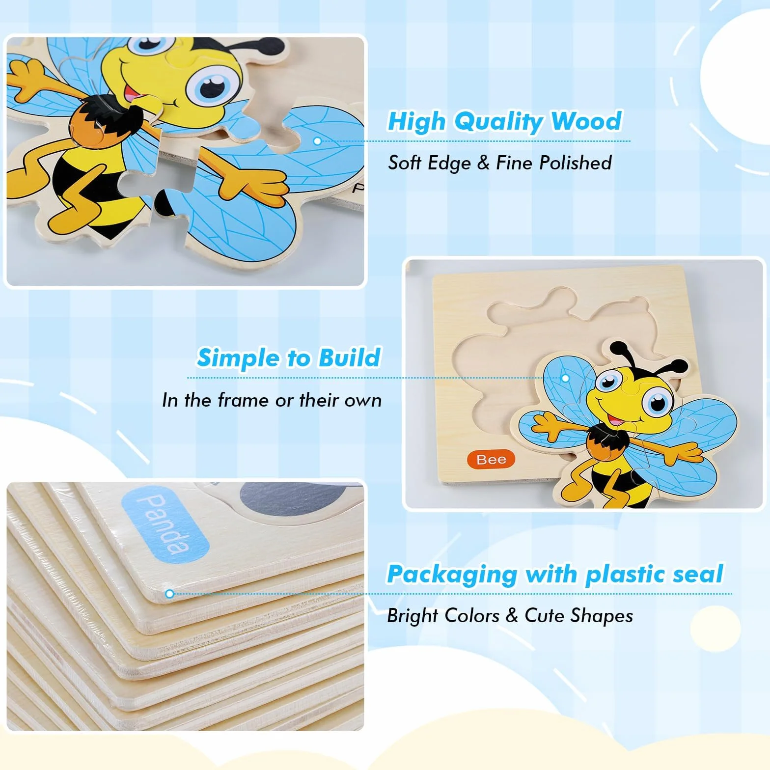 Puzzle Legno Bambini, 12 Pezzi Puzzle Animali Legno, Giocattoli Educativi Montessori Bambini 1 2 3 Anni, Set Puzzle per Regali Compleanno Pasqua Halloween Natale