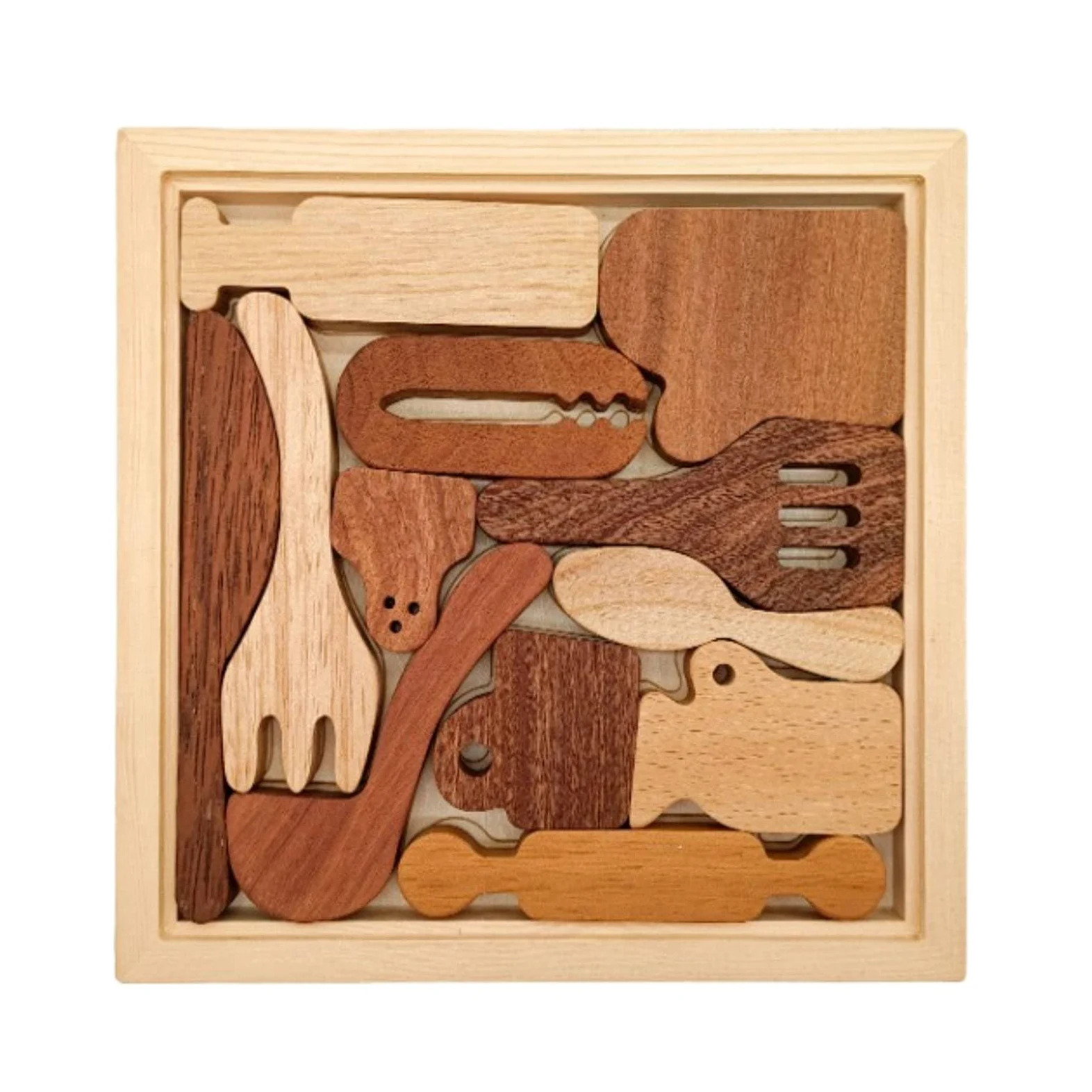 Puzzle Incastro in Legno Educativo Puzzle Tridimensionale in Legno Facile da Afferrare per Bambini, Puzzle 3D In Legno Con Utensili Da Cucina