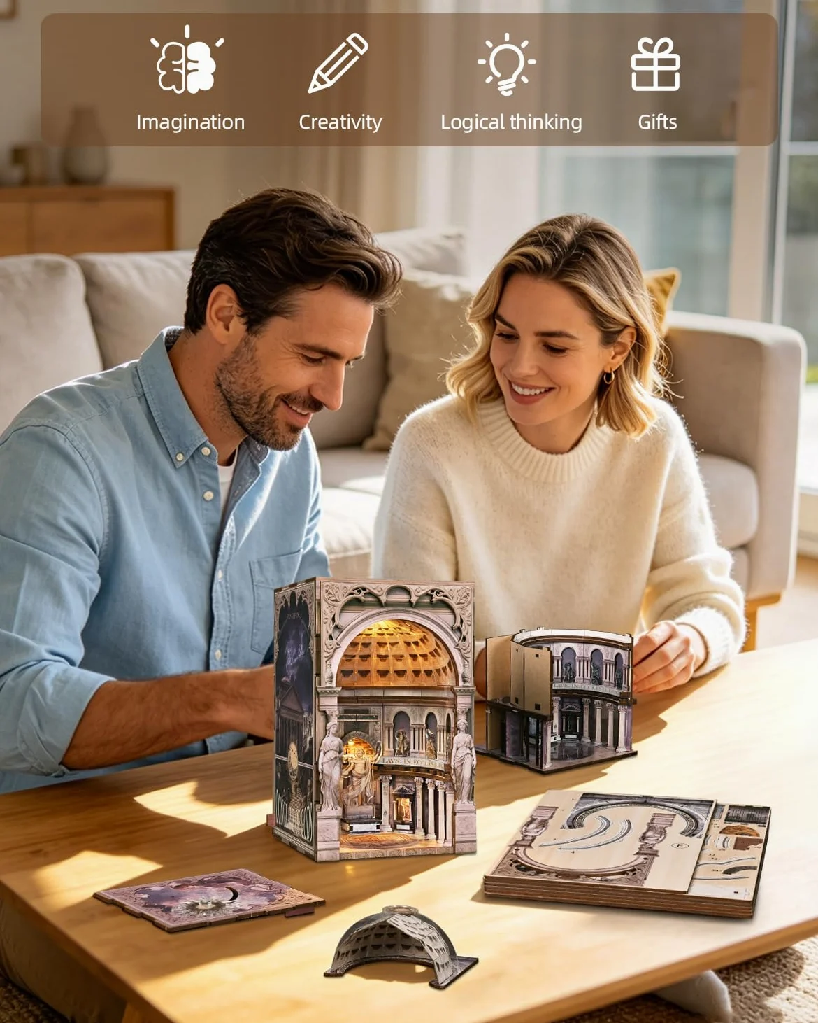 MiniCity Book Nook Kit fai da te, casa in miniatura con LED, puzzle 3D per adulti, mini casa delle bambole come libreria, libreria in miniatura, kit creativo per adulti, regalo per adulti (Pantheon)