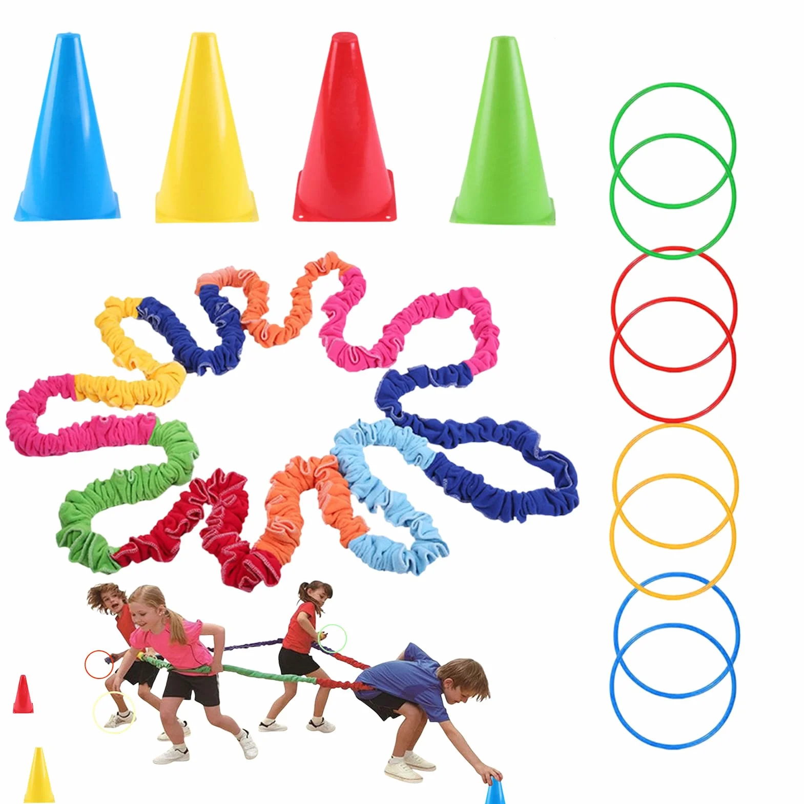 Cooperative Stretchy Band - Team Play Stretch Band Per Bambini E Adulti, Corda Di Coordinamento Di Gruppo Con Secchio Marcato | Ideale Per Eventi Scolastici, Giochi All'aperto, Attività Domestiche, Pa