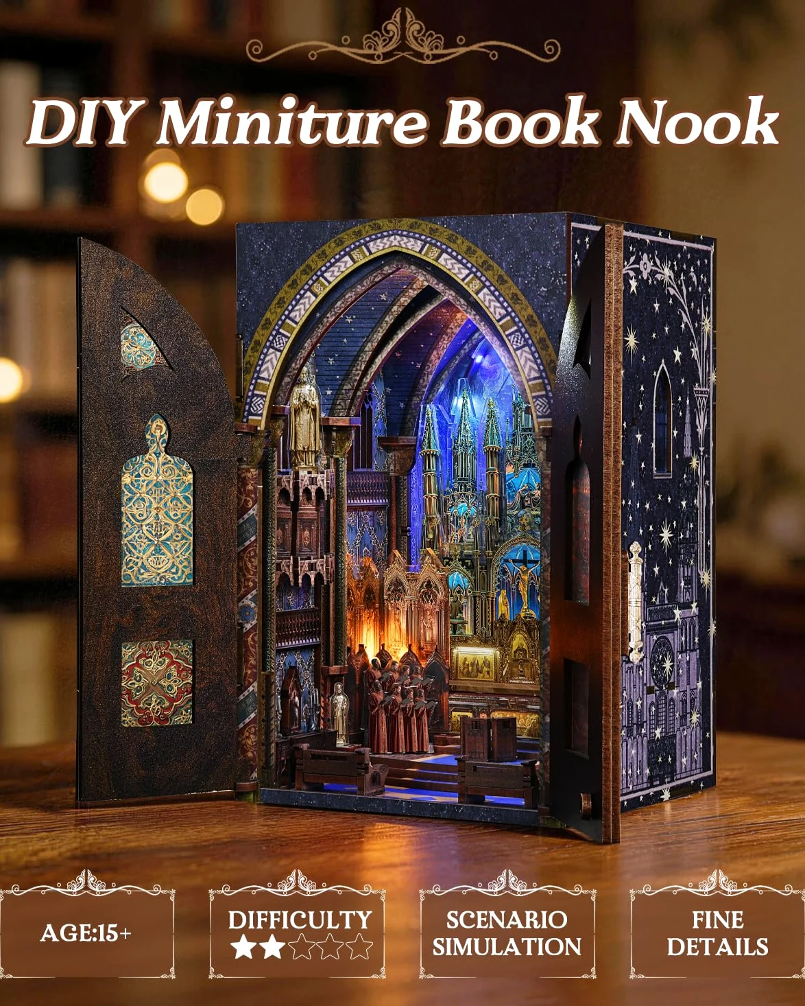 MiniCity Book Nook Kit fai da te, casa delle bambole, casa delle bambole, casa in miniatura, kit da costruire per adulti, puzzle in legno 3D, fermalibri, set creativo per libreria, idea regalo
