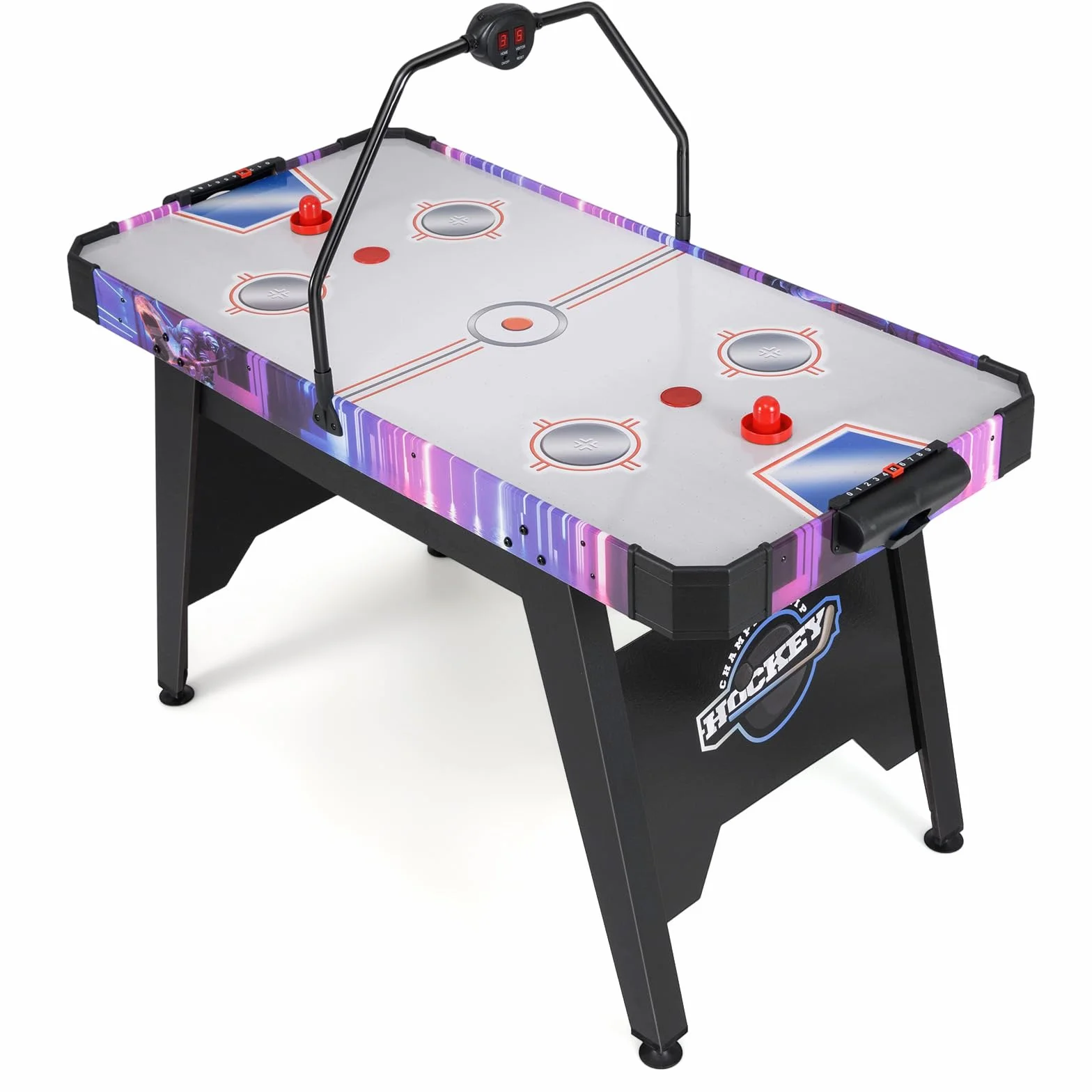 RELAX4LIFE Tavolo da Air Hockey per Bambini e Adulti da 144 cm con Segnapunti Digitale LED, Potente Motore da 12V, 2 Dischi e 2 Spingitori per Casa, Ufficio, Sala Giochi
