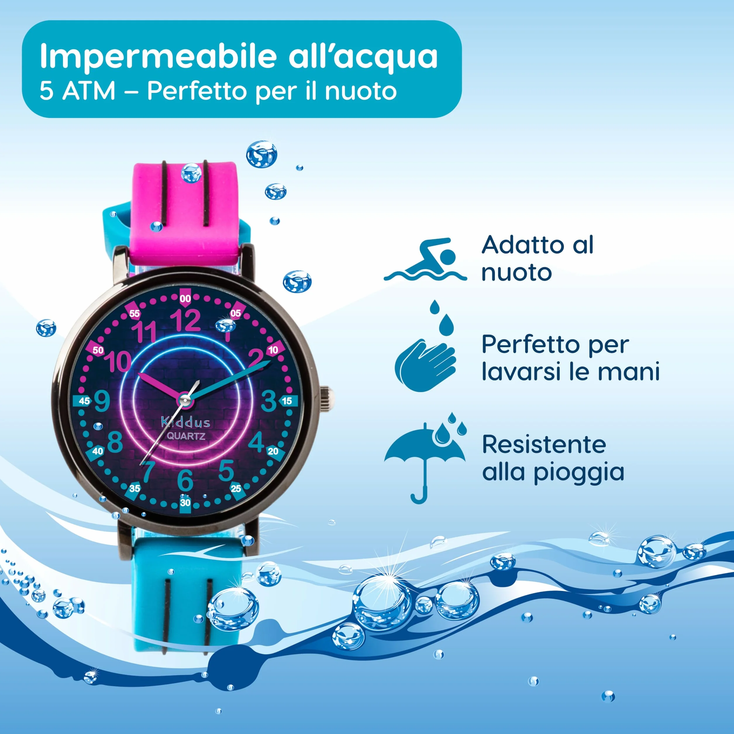 Kiddus Orologio Educativo per Bambini, Orologio da polso Analogico per Bambino e Bambina a partire da 5 Anni, Resistente all'acqua 5ATM, Primo Orologio per l'Infanzia, Regalo Bimbo Apprendimento