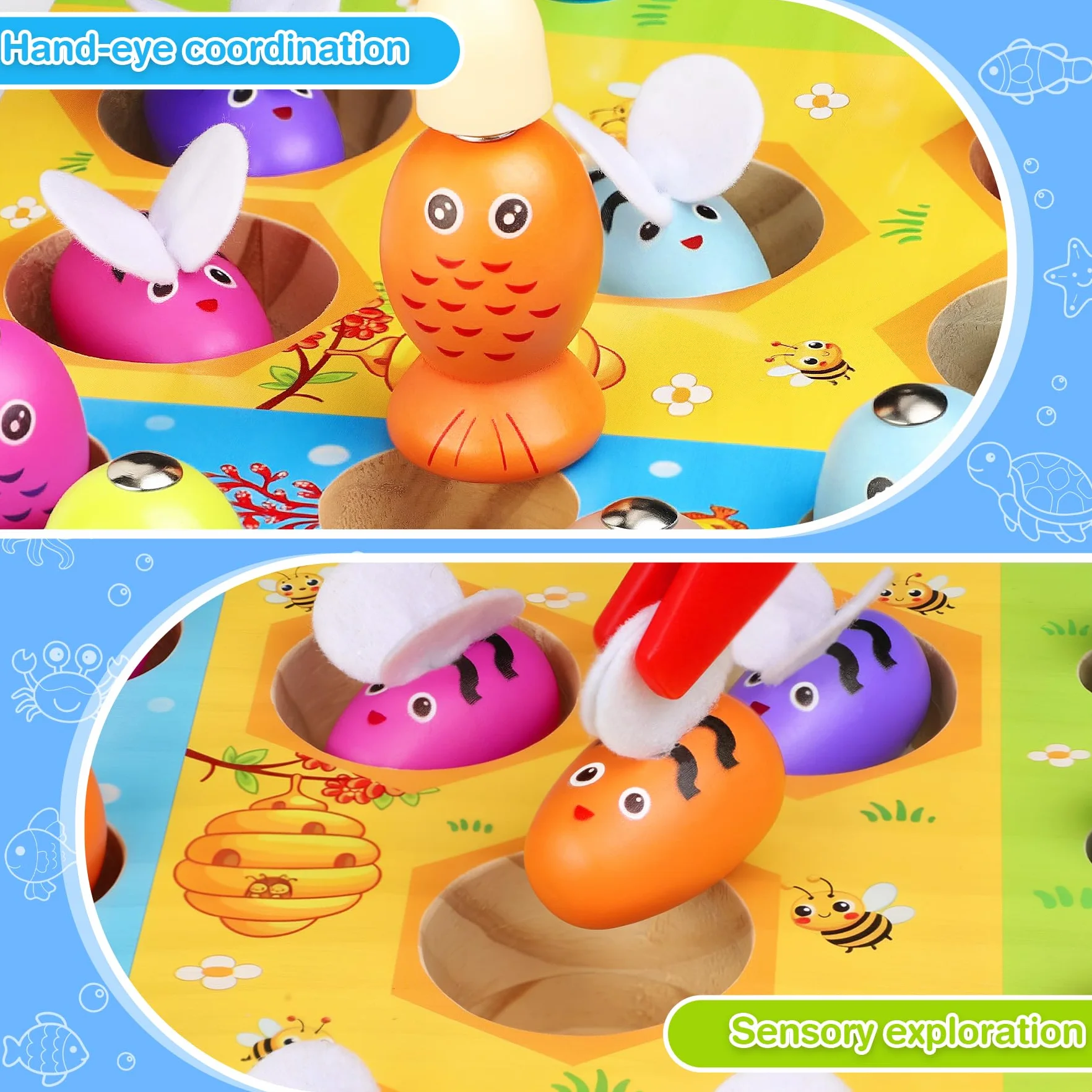 COOLJOY Giocattolo Partire dai 2 Anni Gioco di Pesca Magnetica Montessori Giocattolo Magnetico Giocattolo in Legno Regalo per Ragazzo e Ragazza Montessori Giocattoli a Partire dai 2 3 Anni