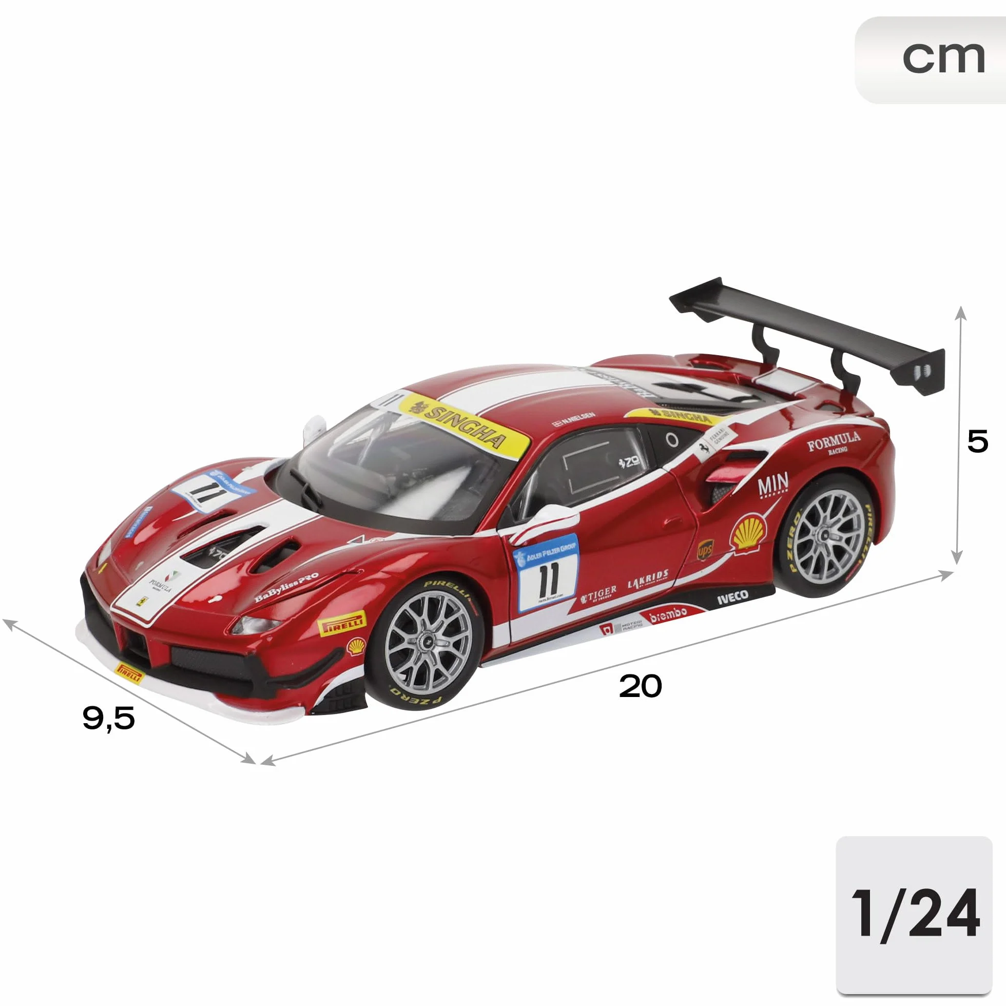 BBURAGO - Ferrari 488 Challenge 2017 Formula Racing - Modellino Realistico Auto in Scala 1:24, Licenza Ufficiale Ferrari, Età Consigliata 3+ Anni