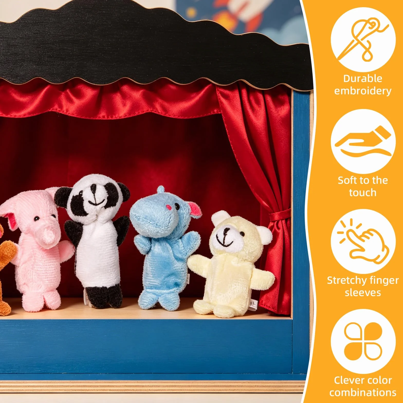 10pcs Different Cartoon Animal Finger Puppets Soft Velvet Dolls Toys