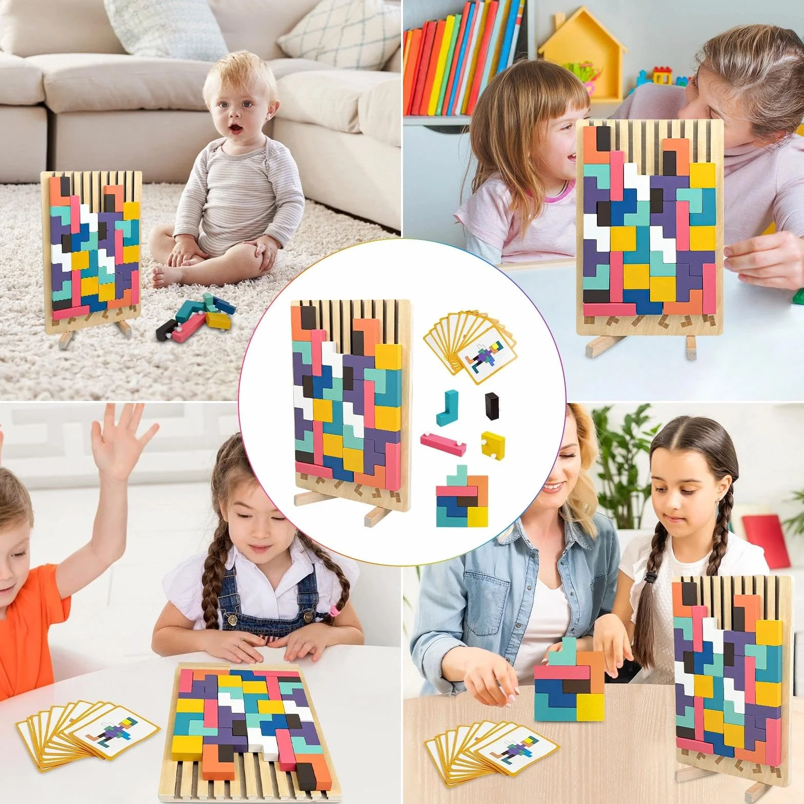 Giochi Intelligenti per Bambini Tetris Tumble Puzzle 3D di Legno Montessori Rompicapo dai 3 Anni