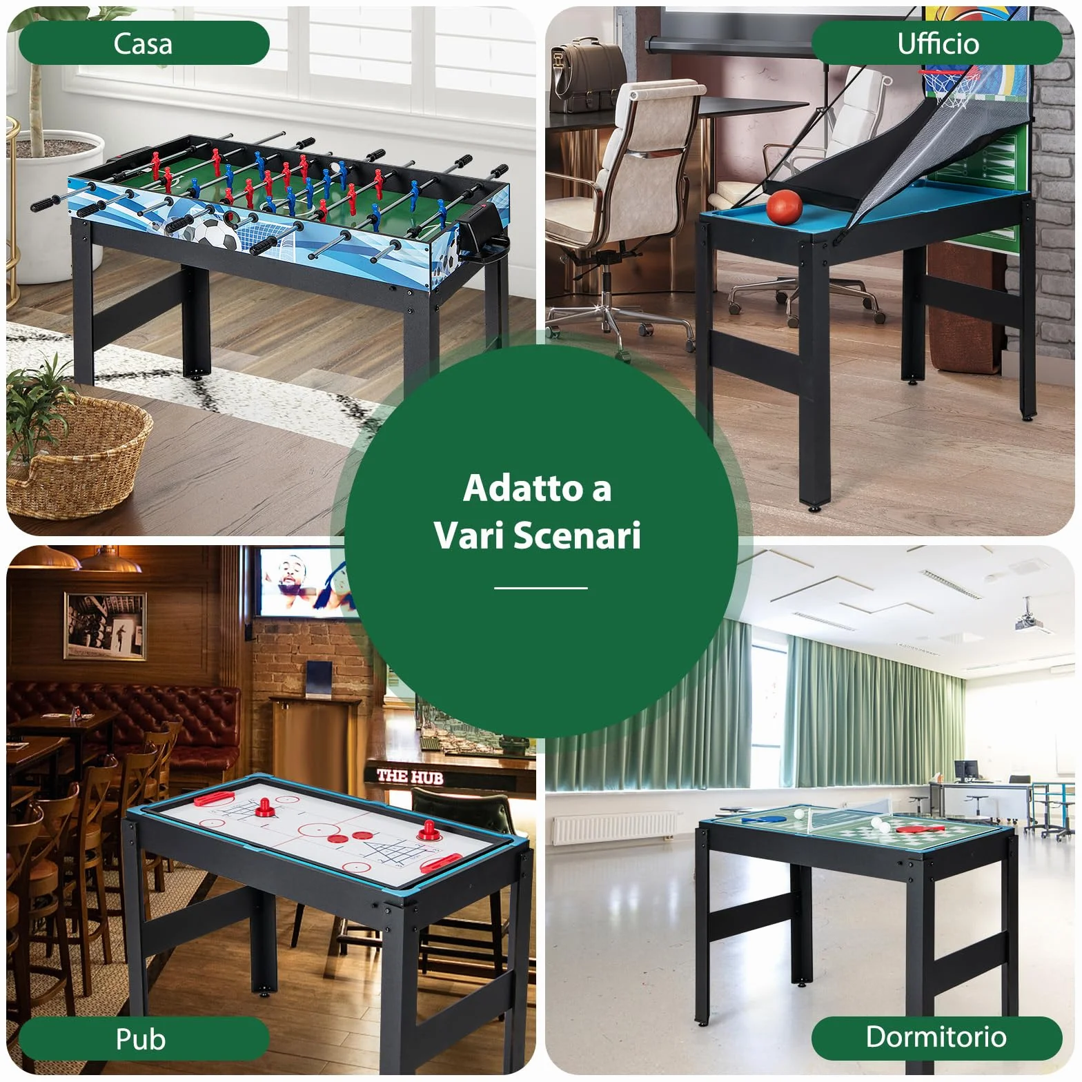 RELAX4LIFE 14 in 1 Multifunzionale Tavolo da Gioco, Biliardo Ping Pong Basket Calcetto Bowling Shuffleboard