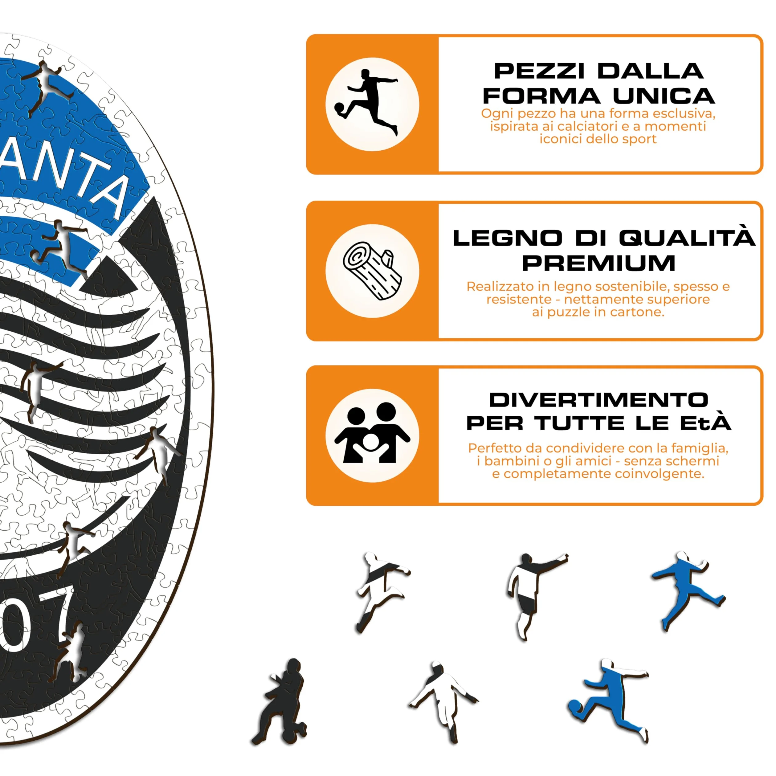 Iconic Puzzles - Atalanta, Logo, Puzzle di Legno con licenza ufficiale, 100% sostenibile, regalo per adulti e bambini, taglia S, 150 Pz