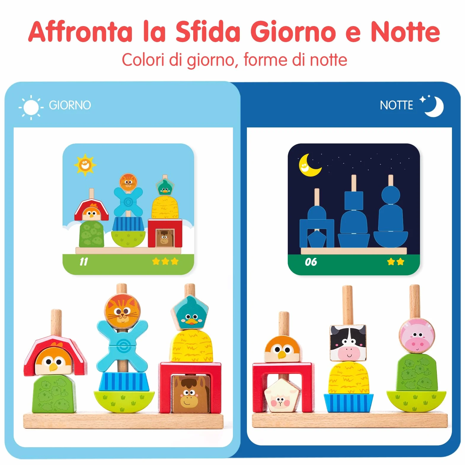 hahaland Giochi Montessori 1 Anno, Fattoria Giochi Legno Bambini da Impilare e Ordinare, Gioco Educativi Interattivo Regalo Bimbo Bimba 1 2 3 Anni