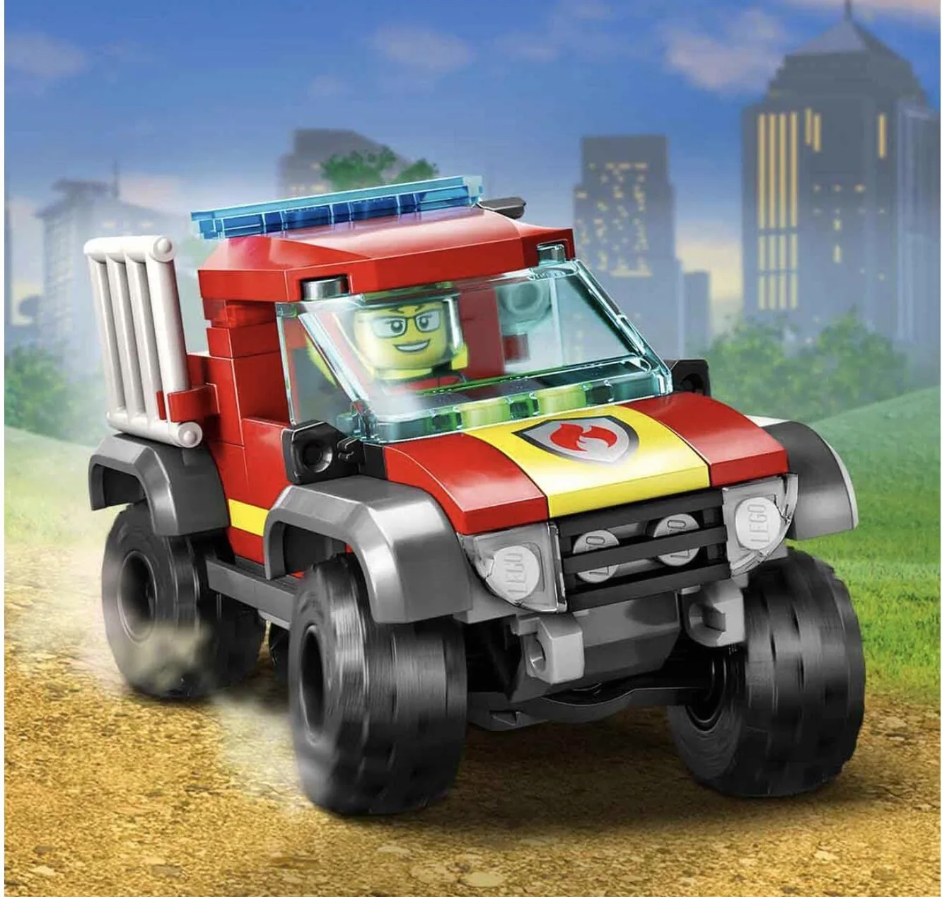 LEGO City Fire Soccorso sul Fuoristrada dei Pompieri, Camion Giocattolo dei Vigili del Fuoco 4x4 Lancia-Elementi d'Acqua, Giochi per Bambini e Bambine 60393